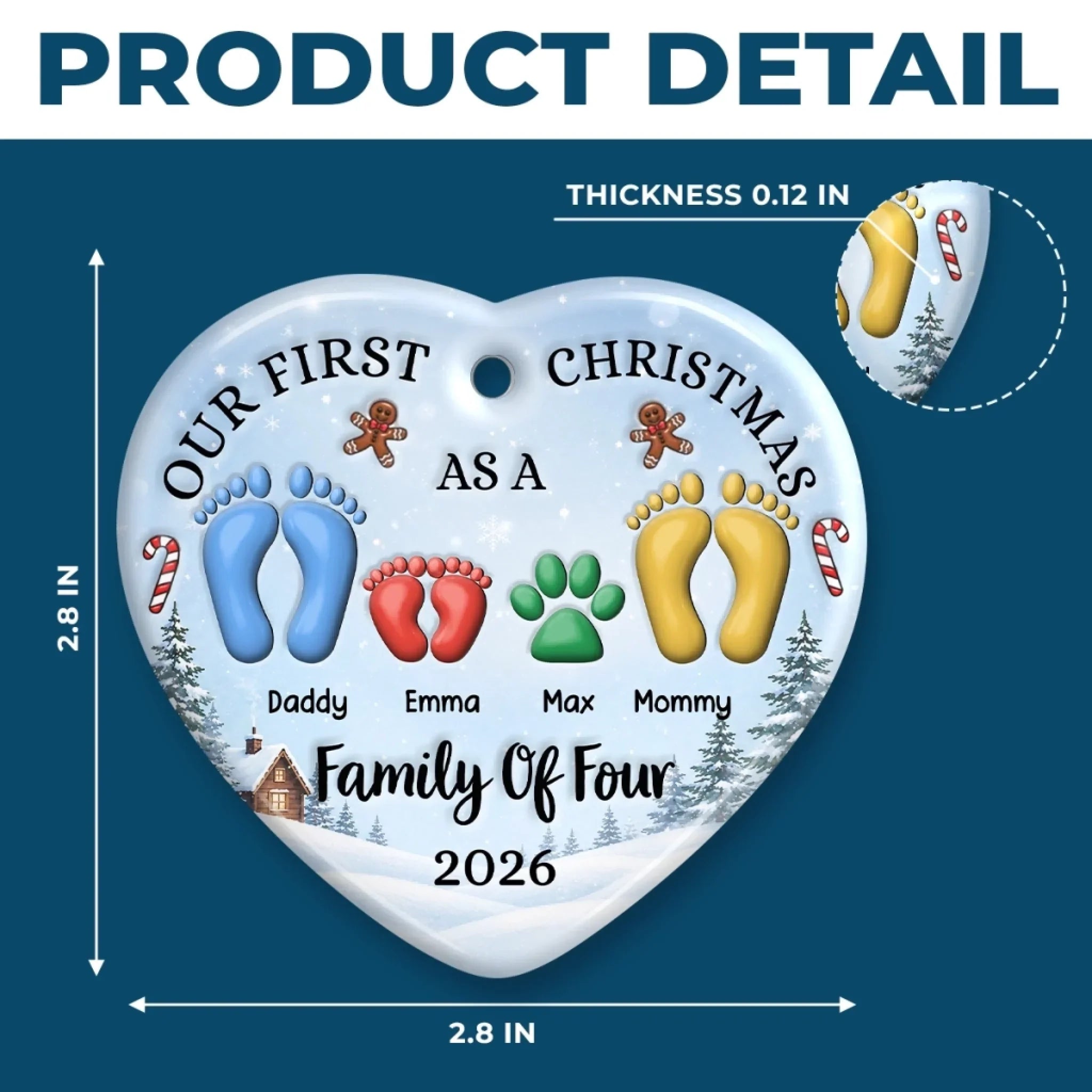 Custom First Christmas Ceramic Ornament - Personalized Christmas Baby Shower, Gender Reveal Gifts For New Moms, New Dads, New Parents - Blessed With Our Little One