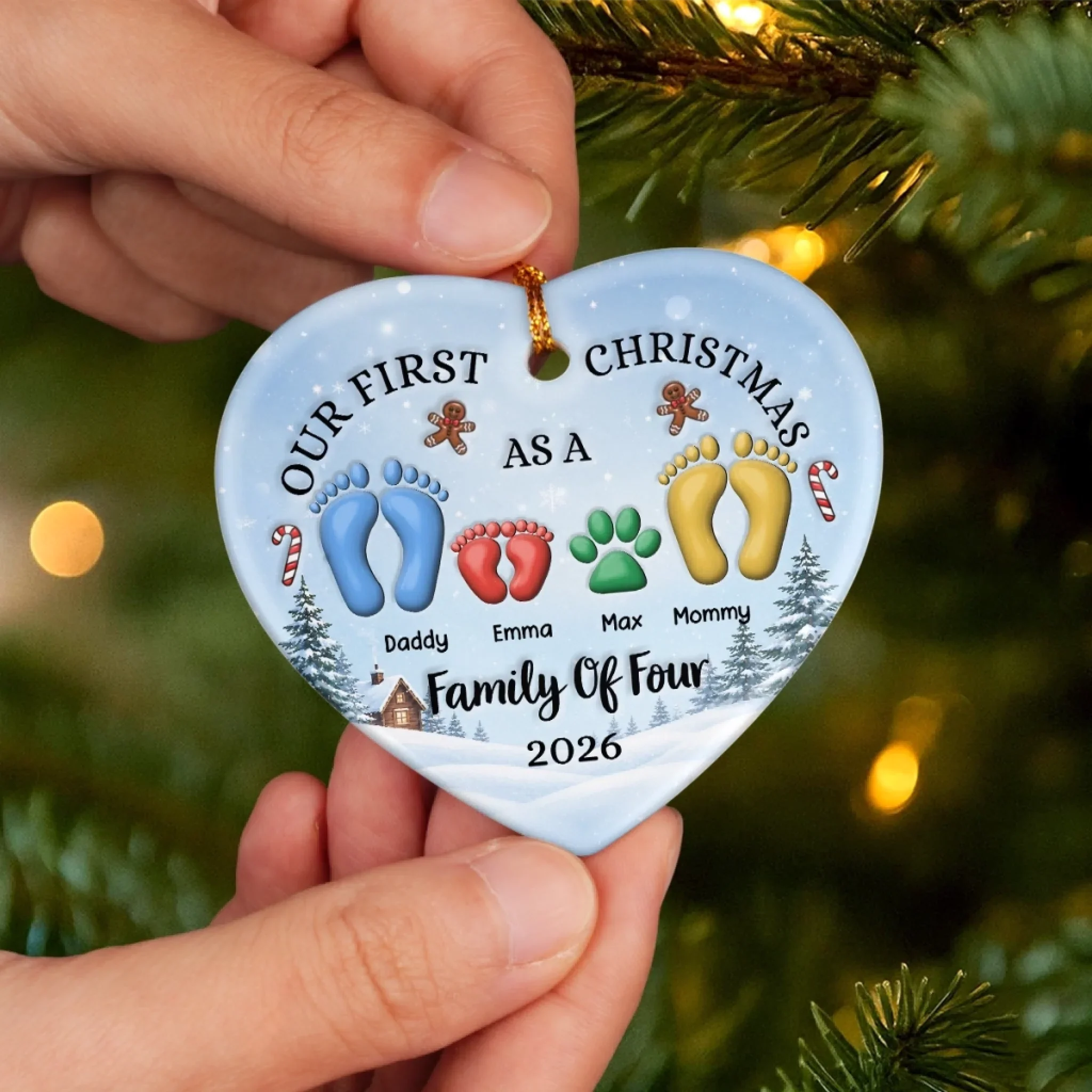 Custom First Christmas Ceramic Ornament - Personalized Christmas Baby Shower, Gender Reveal Gifts For New Moms, New Dads, New Parents - Blessed With Our Little One
