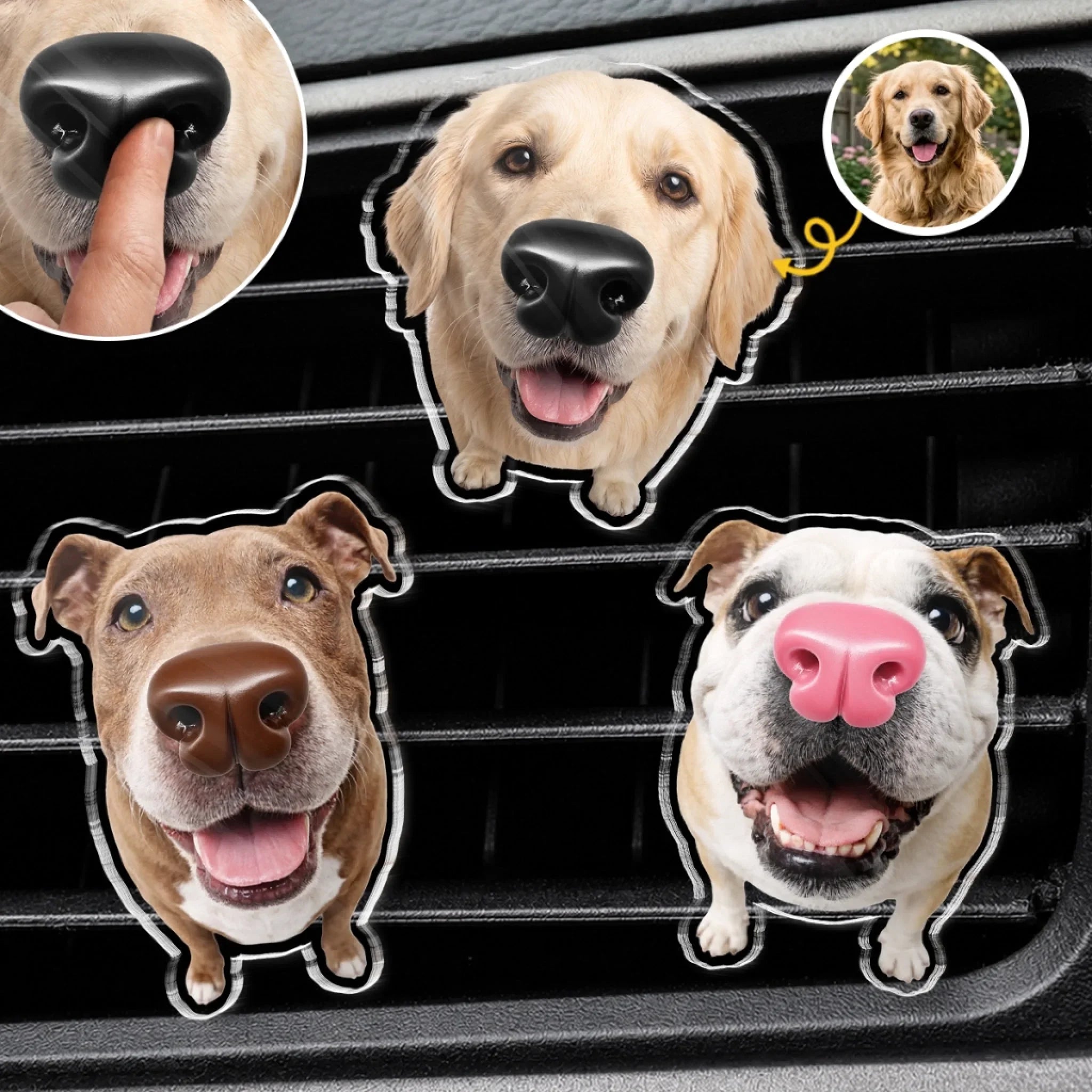 Custom Photo Squishy Nose Car Vent Clip – Personalized Birthday Gifts For Dog Lovers, Dog Dad And Mom - Happiness Is A Wagging Nose