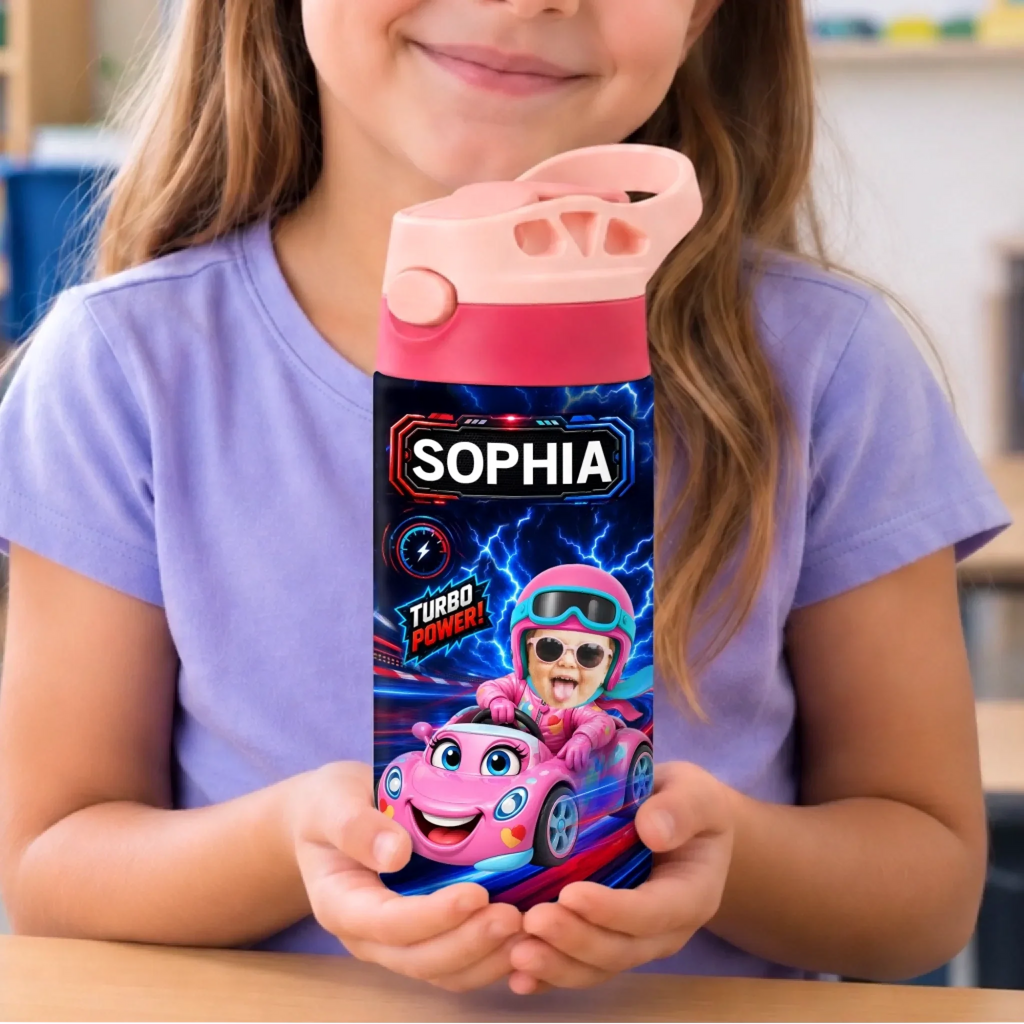 Custom Photo Kids Insulated Water Bottle - Personalized Back To School Gifts For Kids - Start Your Engines