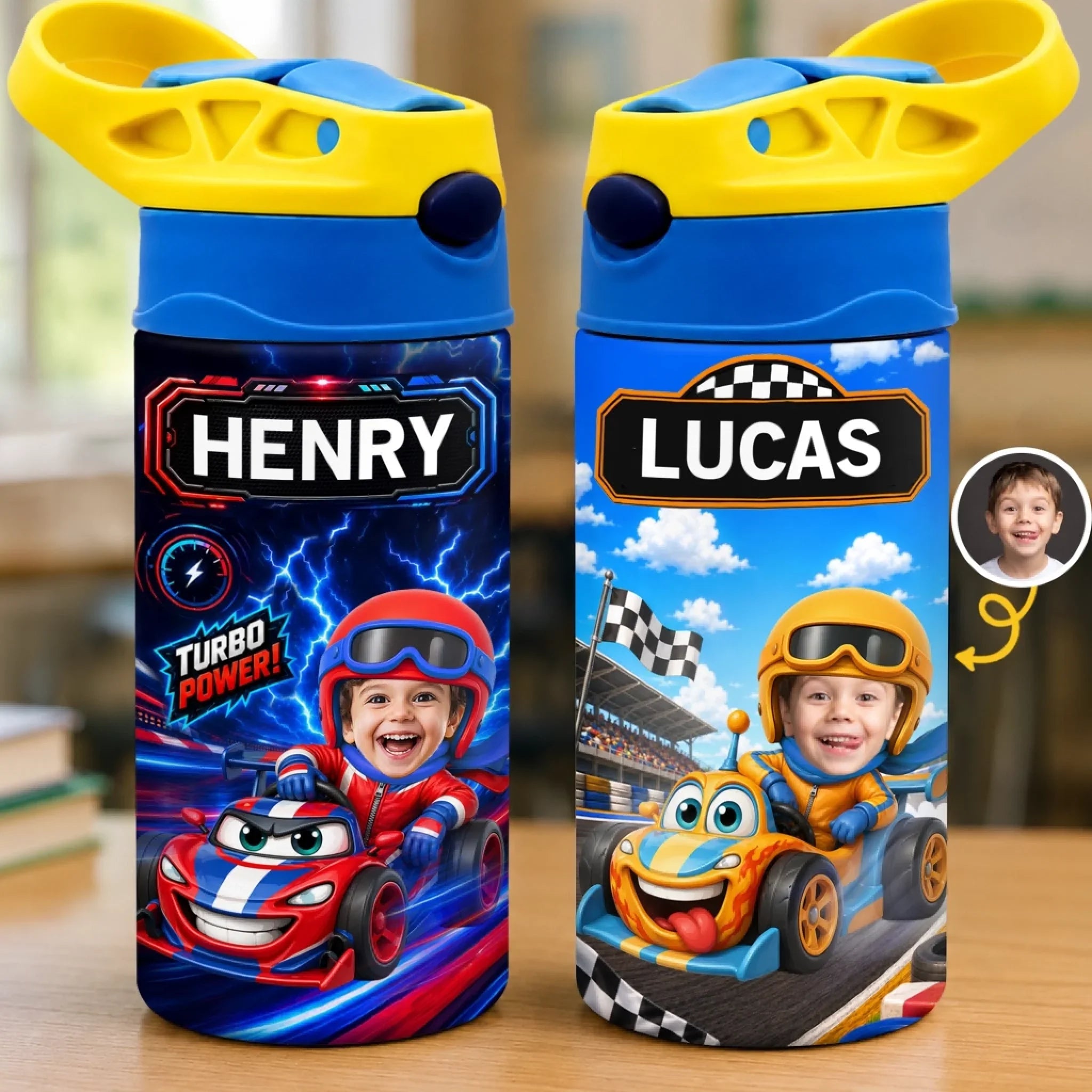 Custom Photo Kids Insulated Water Bottle - Personalized Back To School Gifts For Kids - Start Your Engines