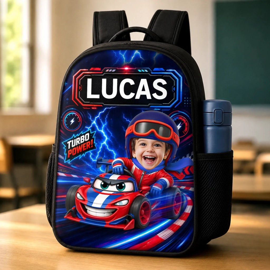 Custom Photo Kids Backpack & Water Bottle Set - Personalized Back To School Gifts For Kids - Driven To Explore