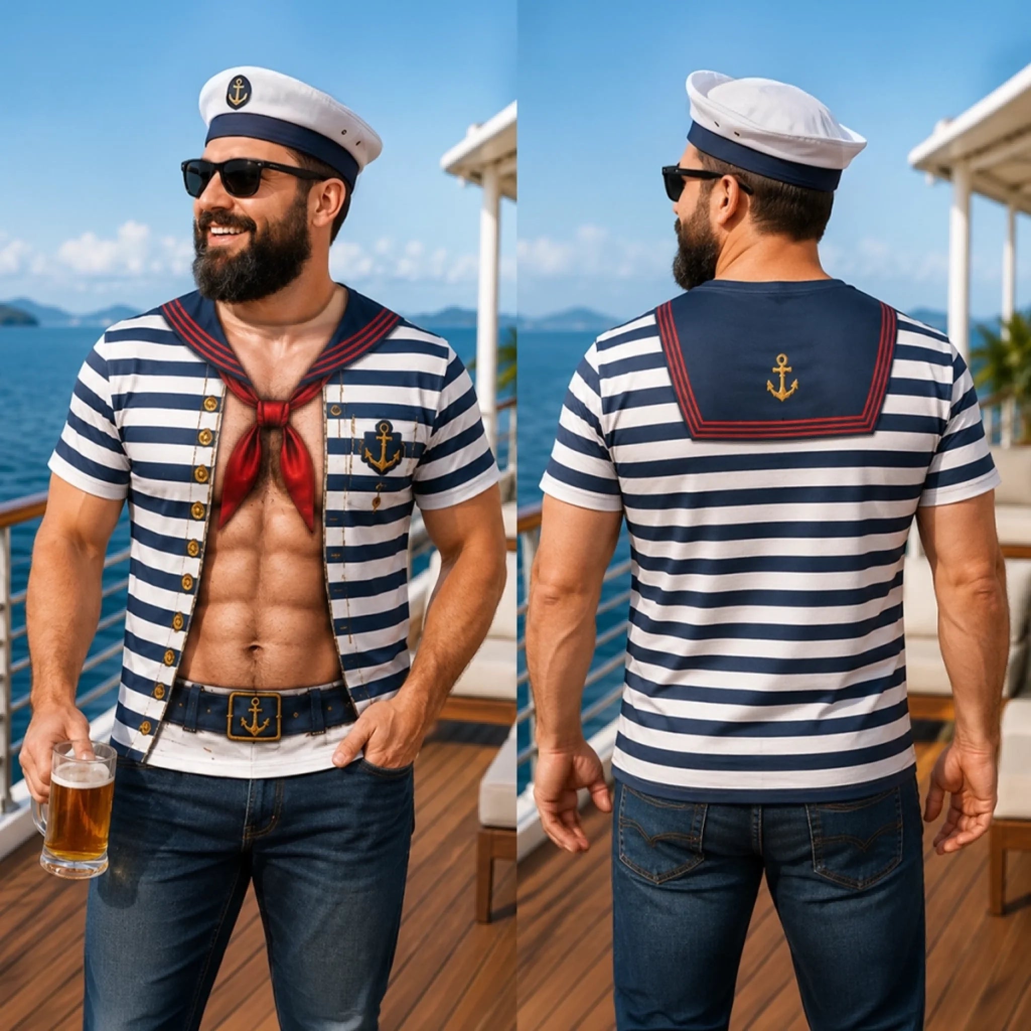 Custom Funny T-shirt - Personalized Summer Vacation And Travel Gifts For Husband, Son, Grandson, Yourself - Captain Of The Six Pack