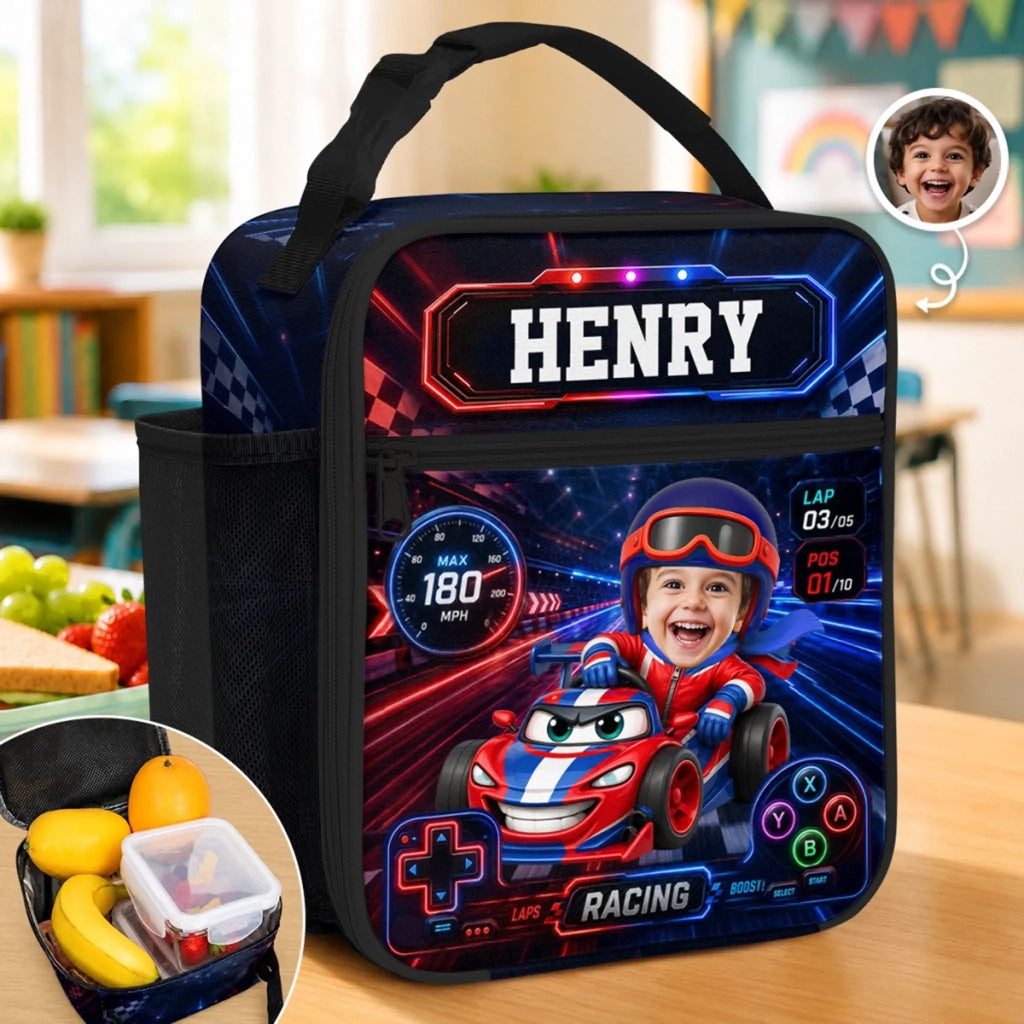 Custom Photo Kids Lunch Bag - Personalized Back To School Gifts For Kids - Little Wheels Big Dreams
