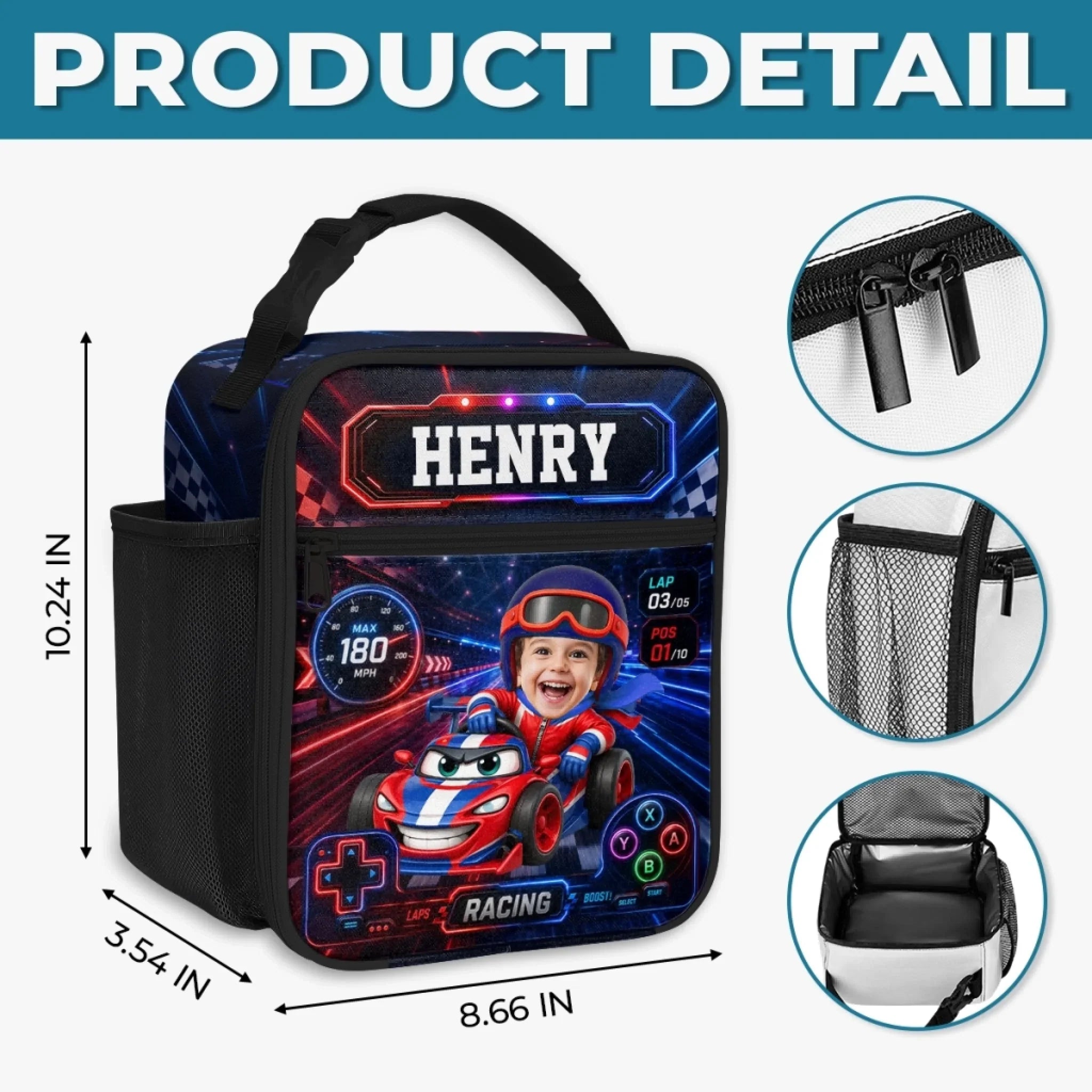 Custom Photo Kids Lunch Bag - Personalized Back To School Gifts For Kids - Little Wheels Big Dreams