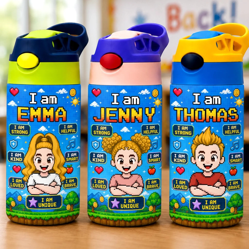 Custom Kids Insulated Water Bottle - Personalized Back To School Gifts For Kids - Level Up My Daily Powers