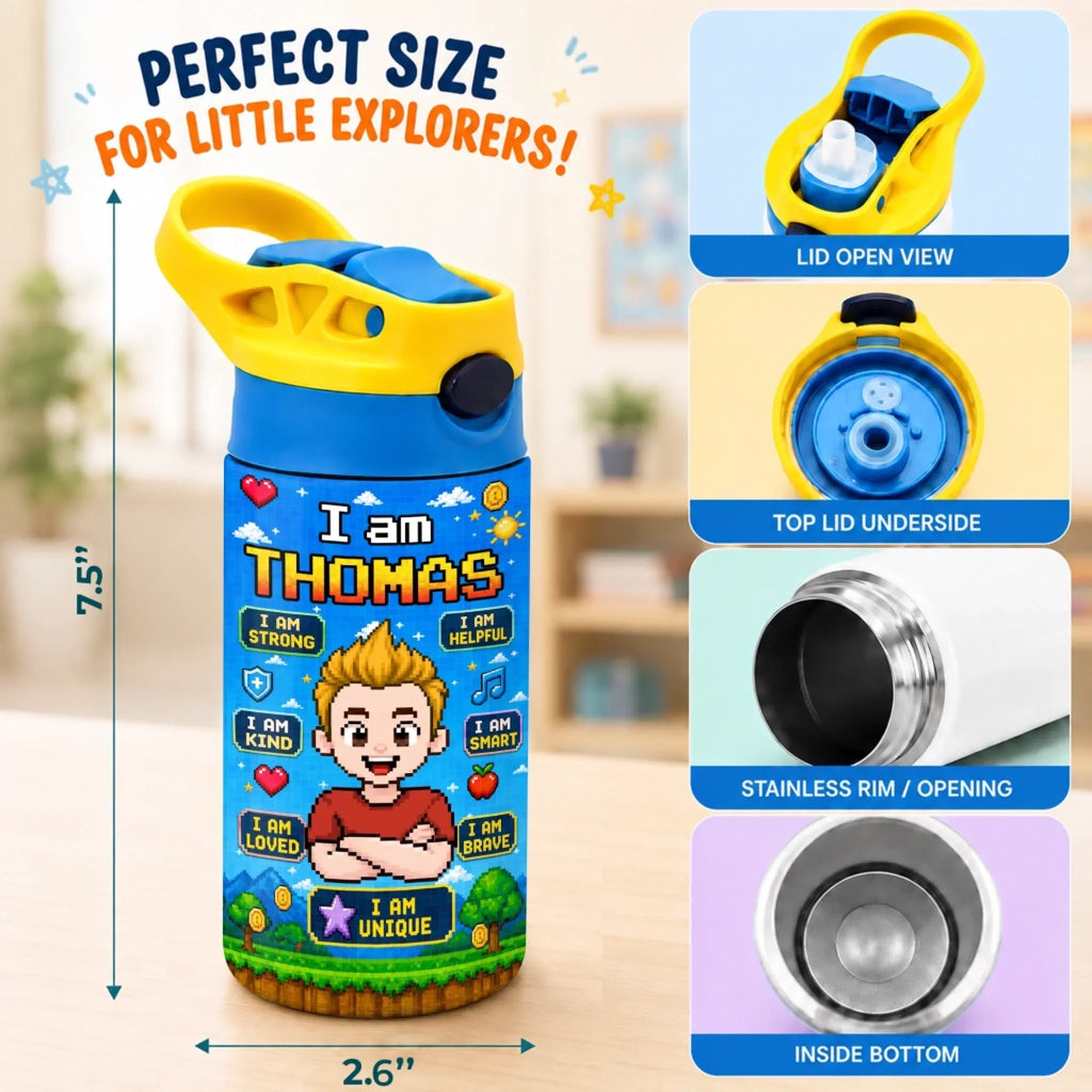 Custom Kids Insulated Water Bottle - Personalized Back To School Gifts For Kids - Level Up My Daily Powers