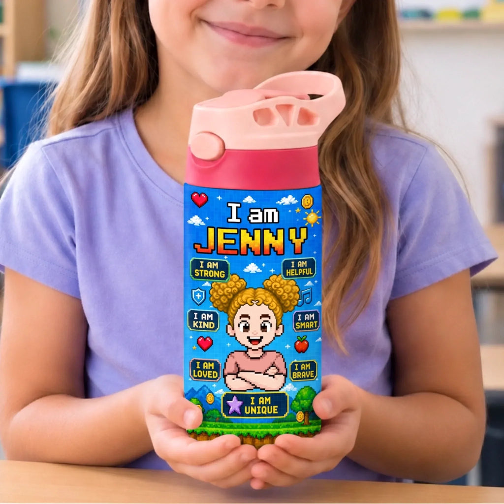 Custom Kids Insulated Water Bottle - Personalized Back To School Gifts For Kids - Level Up My Daily Powers