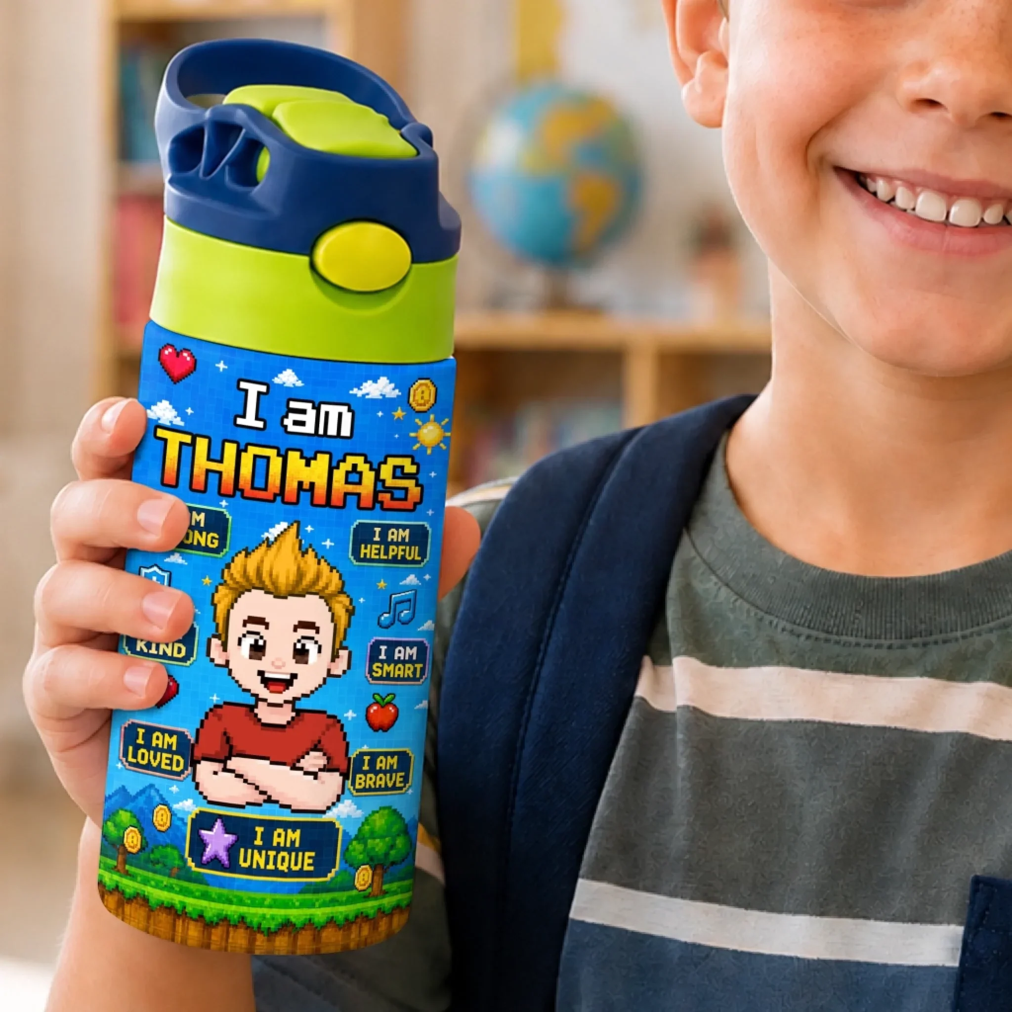 Custom Kids Insulated Water Bottle - Personalized Back To School Gifts For Kids - Level Up My Daily Powers