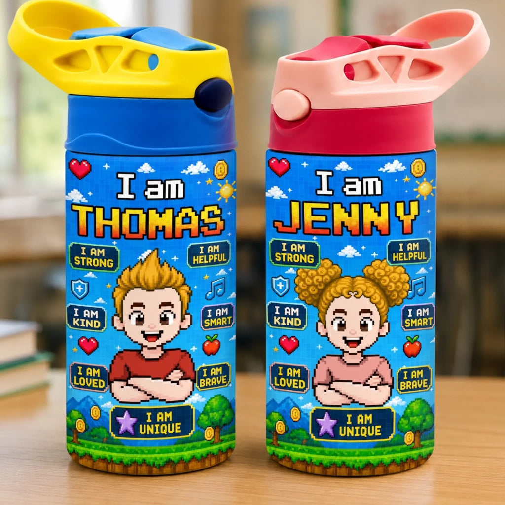 Custom Kids Insulated Water Bottle - Personalized Back To School Gifts For Kids - Level Up My Daily Powers