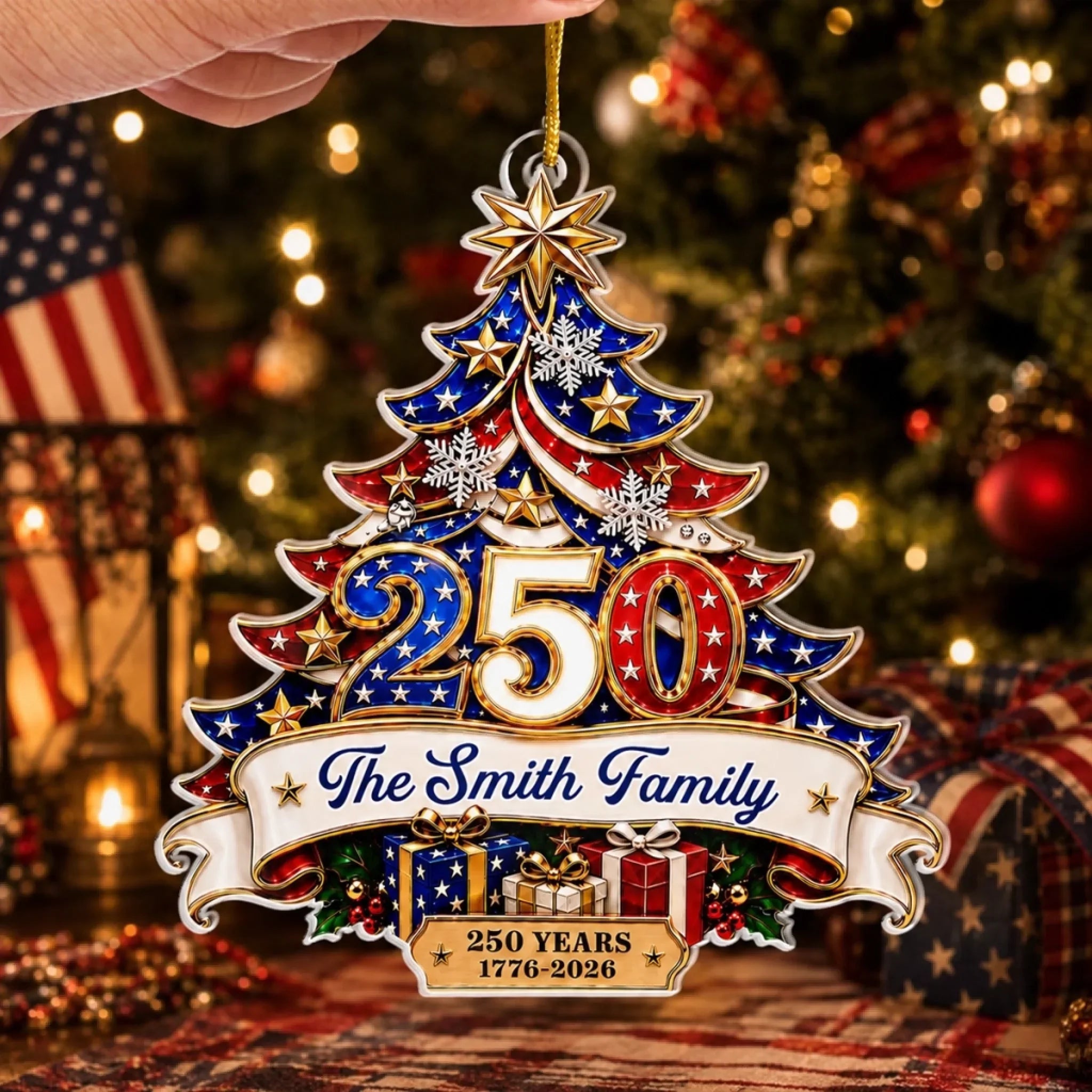 Custom Acrylic Ornament - Personalized America 250th Anniversary Christmas Gifts For Mom, Dad, Brother, Sister - Generations Of Freedom And Tradition