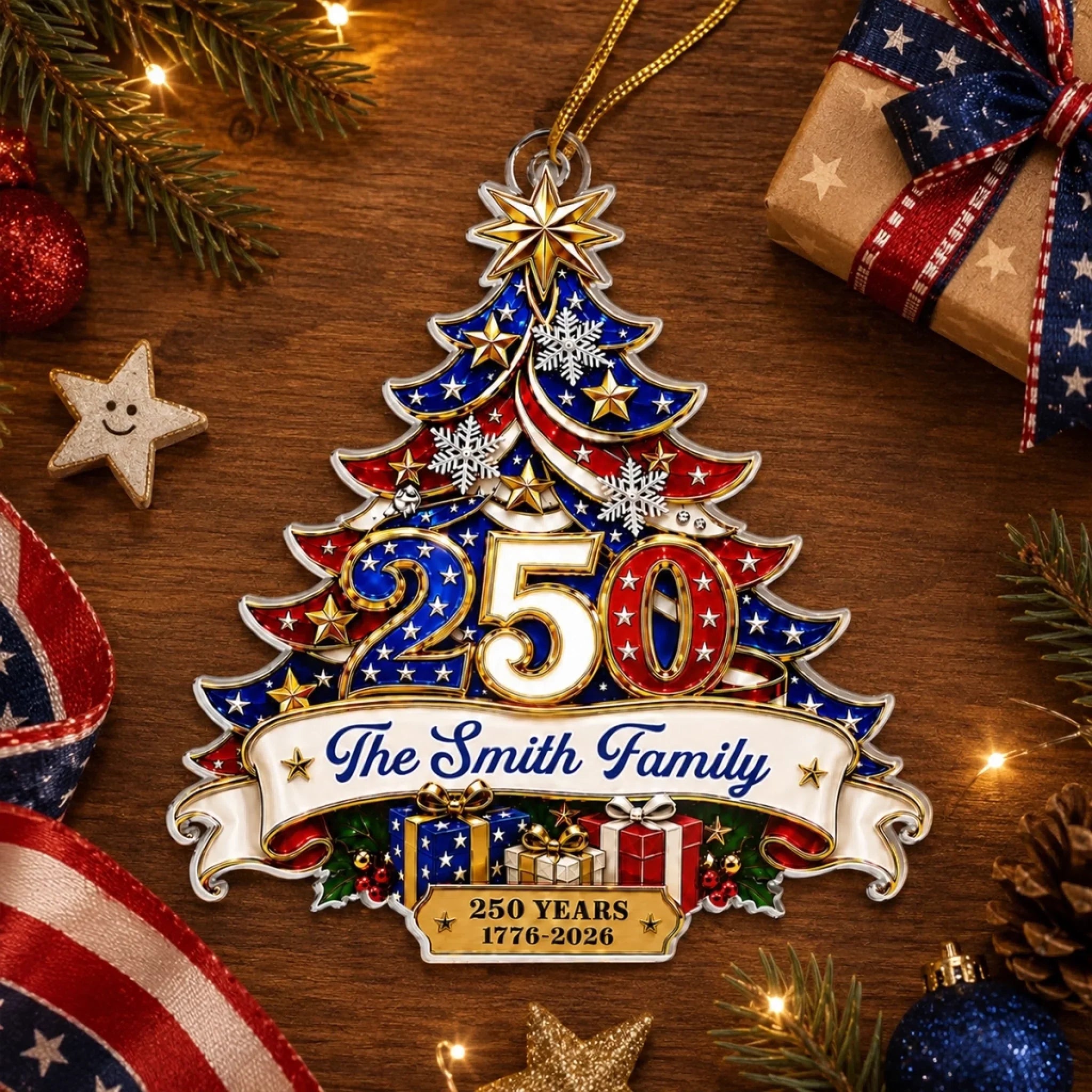Custom Acrylic Ornament - Personalized America 250th Anniversary Christmas Gifts For Mom, Dad, Brother, Sister - Generations Of Freedom And Tradition