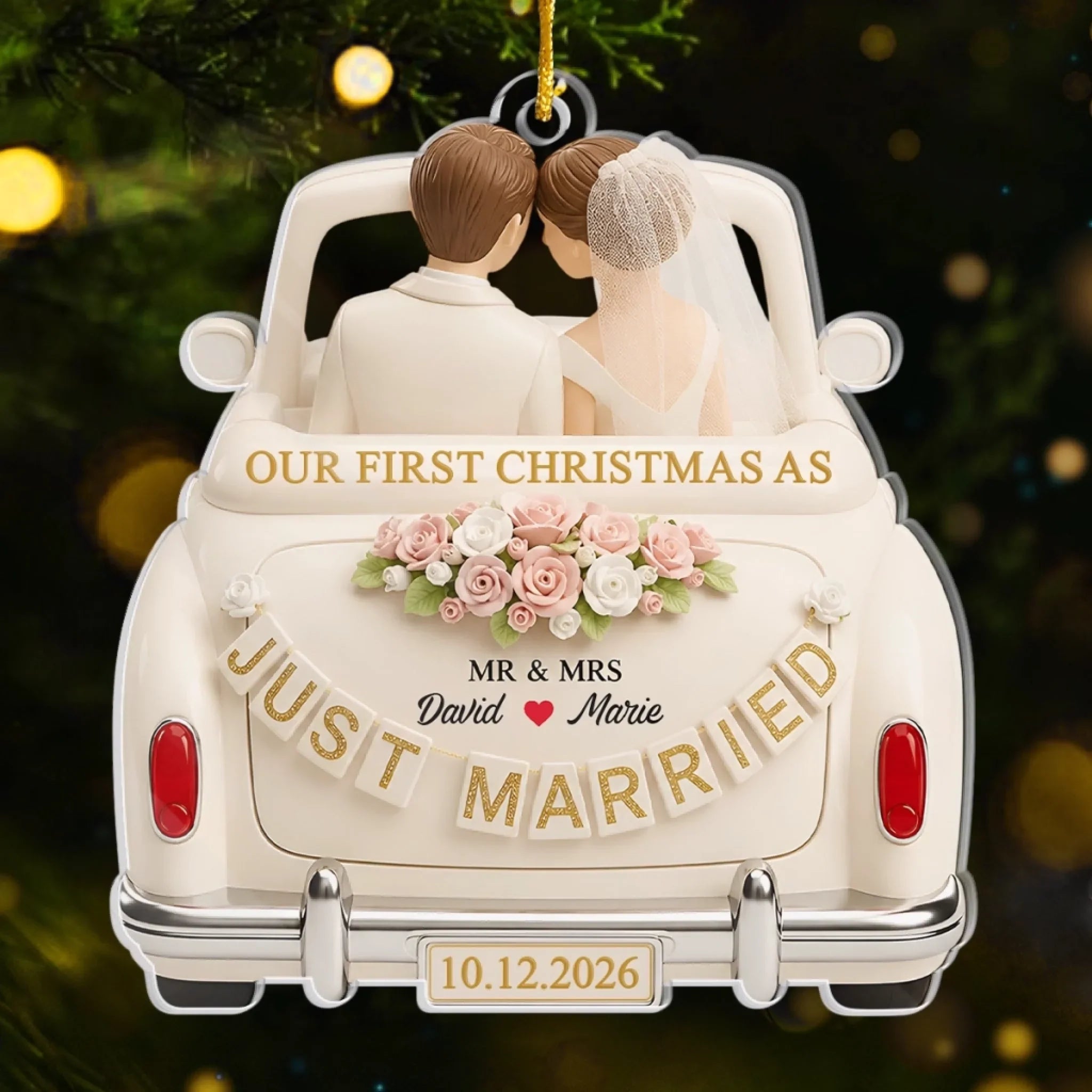 Custom First Christmas Acrylic Ornament - Personalized Anniversary Christmas Wedding Gifts For Husband And Wife, Him And Her - Our First Christmas As Newlyweds