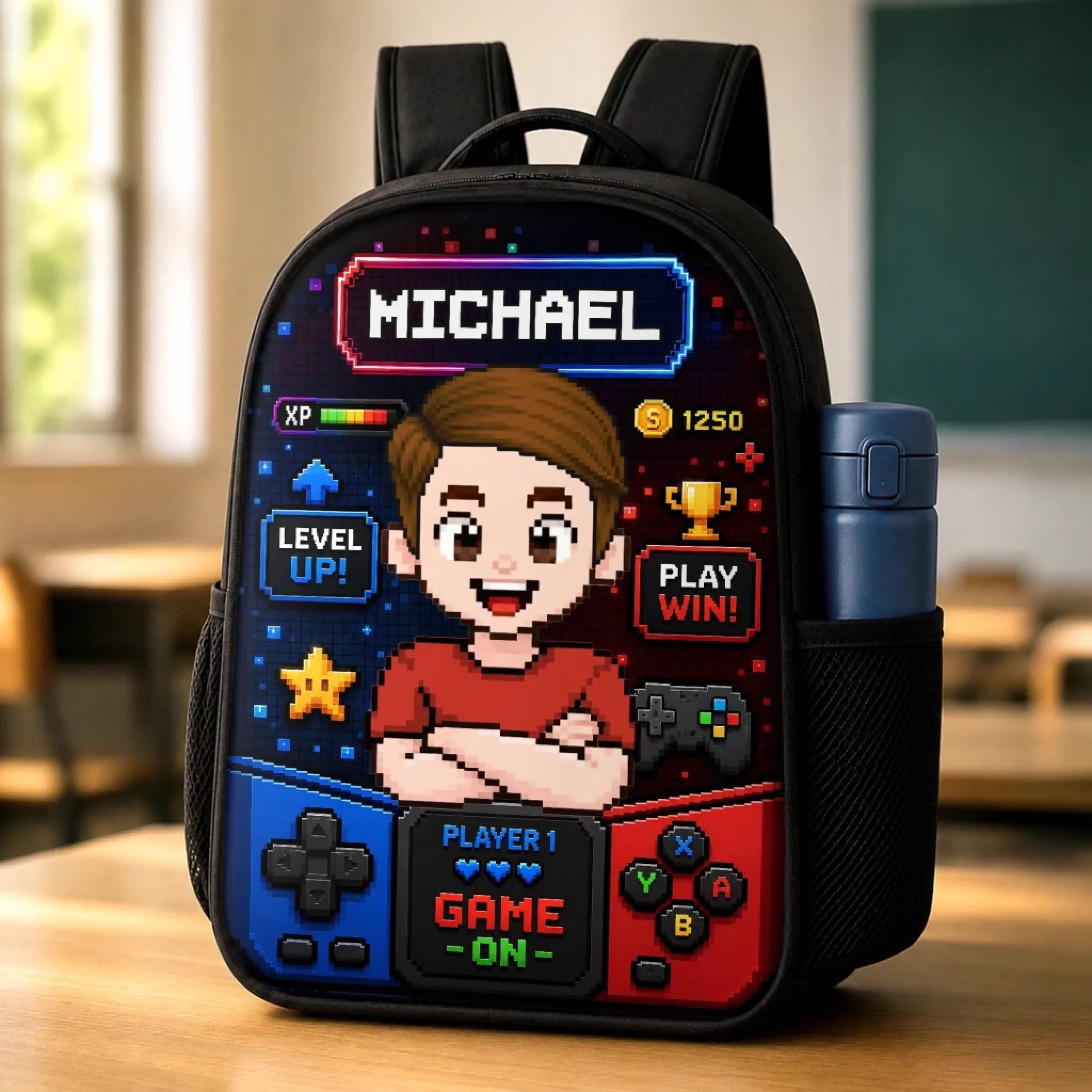 Custom Kids Front Printed Backpack - Personalized Back To School Gifts For Kids - School Mode Game On