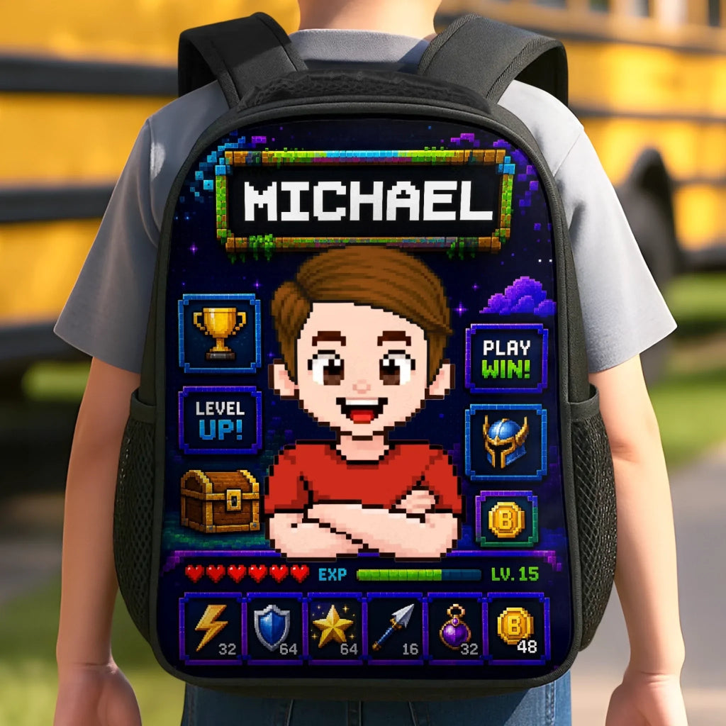 Custom Kids Front Printed Backpack - Personalized Back To School Gifts For Kids - Press Start For A Great School Year