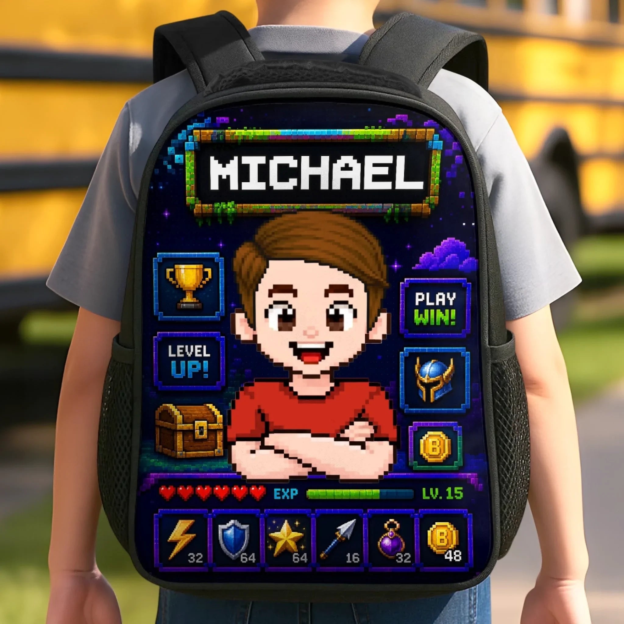Custom Kids Front Printed Backpack - Personalized Back To School Gifts For Kids - Press Start For A Great School Year