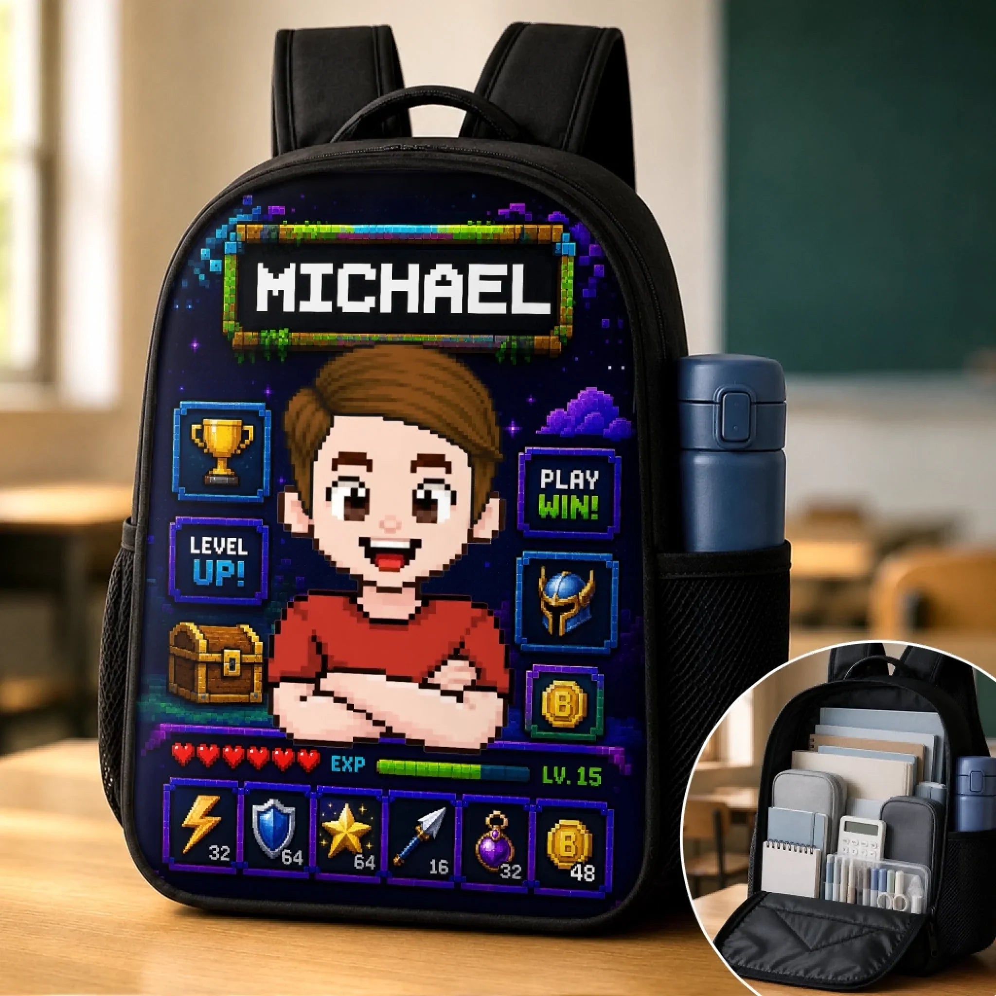 Custom Kids Front Printed Backpack - Personalized Back To School Gifts For Kids - Press Start For A Great School Year