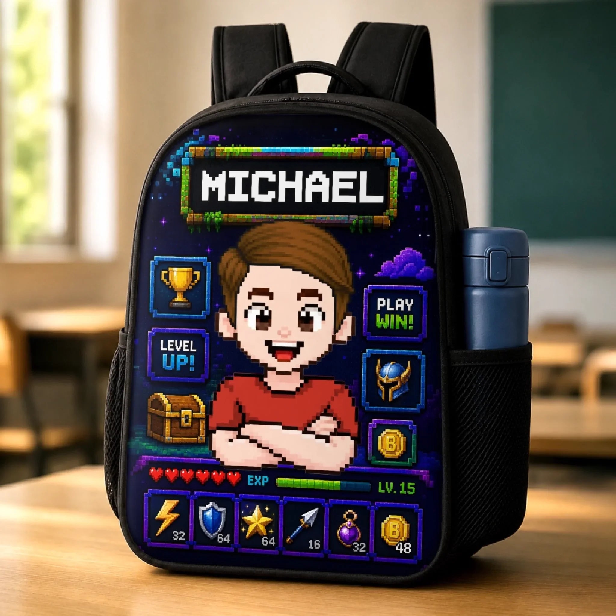 Custom Kids Front Printed Backpack - Personalized Back To School Gifts For Kids - Press Start For A Great School Year