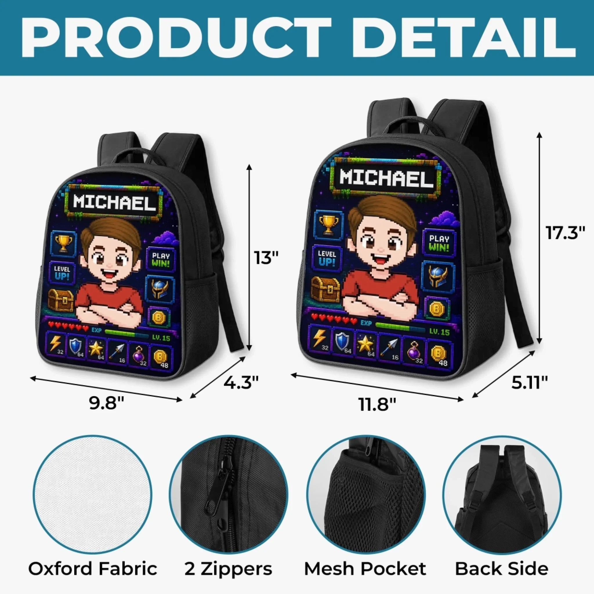 Custom Kids Front Printed Backpack - Personalized Back To School Gifts For Kids - Press Start For A Great School Year