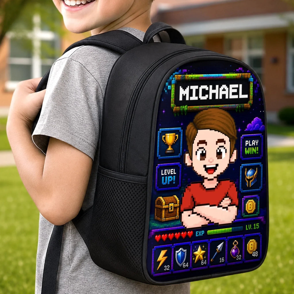 Custom Kids Front Printed Backpack - Personalized Back To School Gifts For Kids - Press Start For A Great School Year