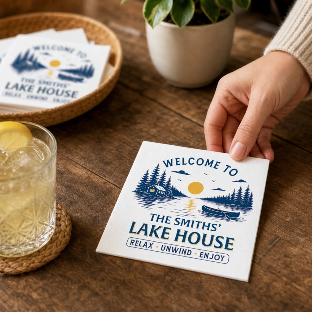 Custom Cocktail Napkins - Personalized Party Favor Gifts For Guests, Adults - Lakeside Memories