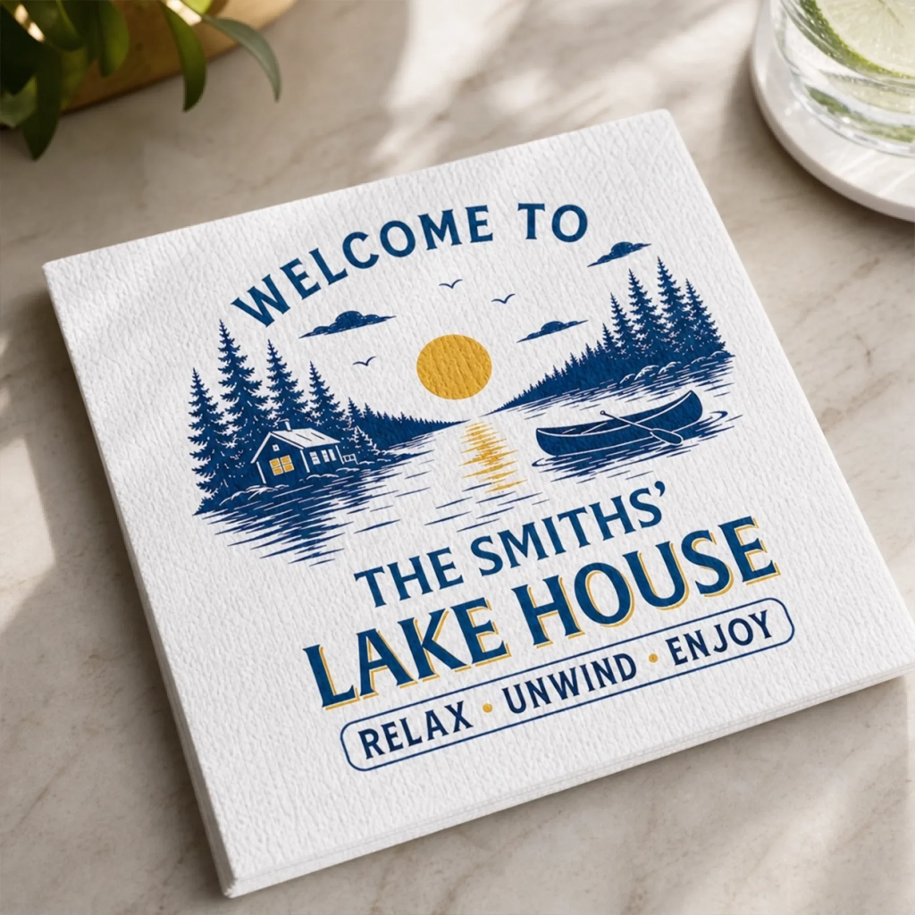 Custom Cocktail Napkins - Personalized Party Favor Gifts For Guests, Adults - Lakeside Memories