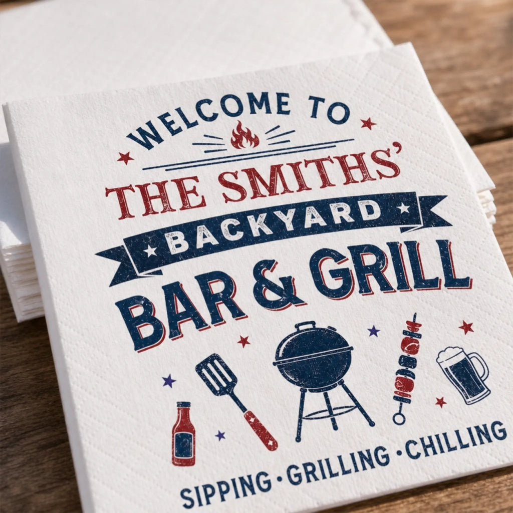 Custom Cocktail Napkins - Personalized Party Favor Gifts For Guests, Adults - Fired Up For Family