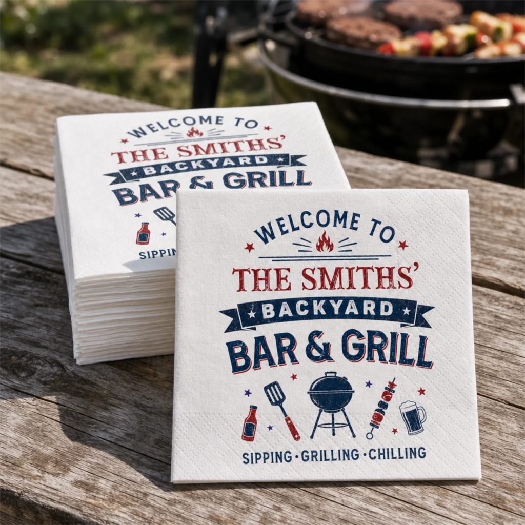 Custom Cocktail Napkins - Personalized Party Favor Gifts For Guests, Adults - Fired Up For Family