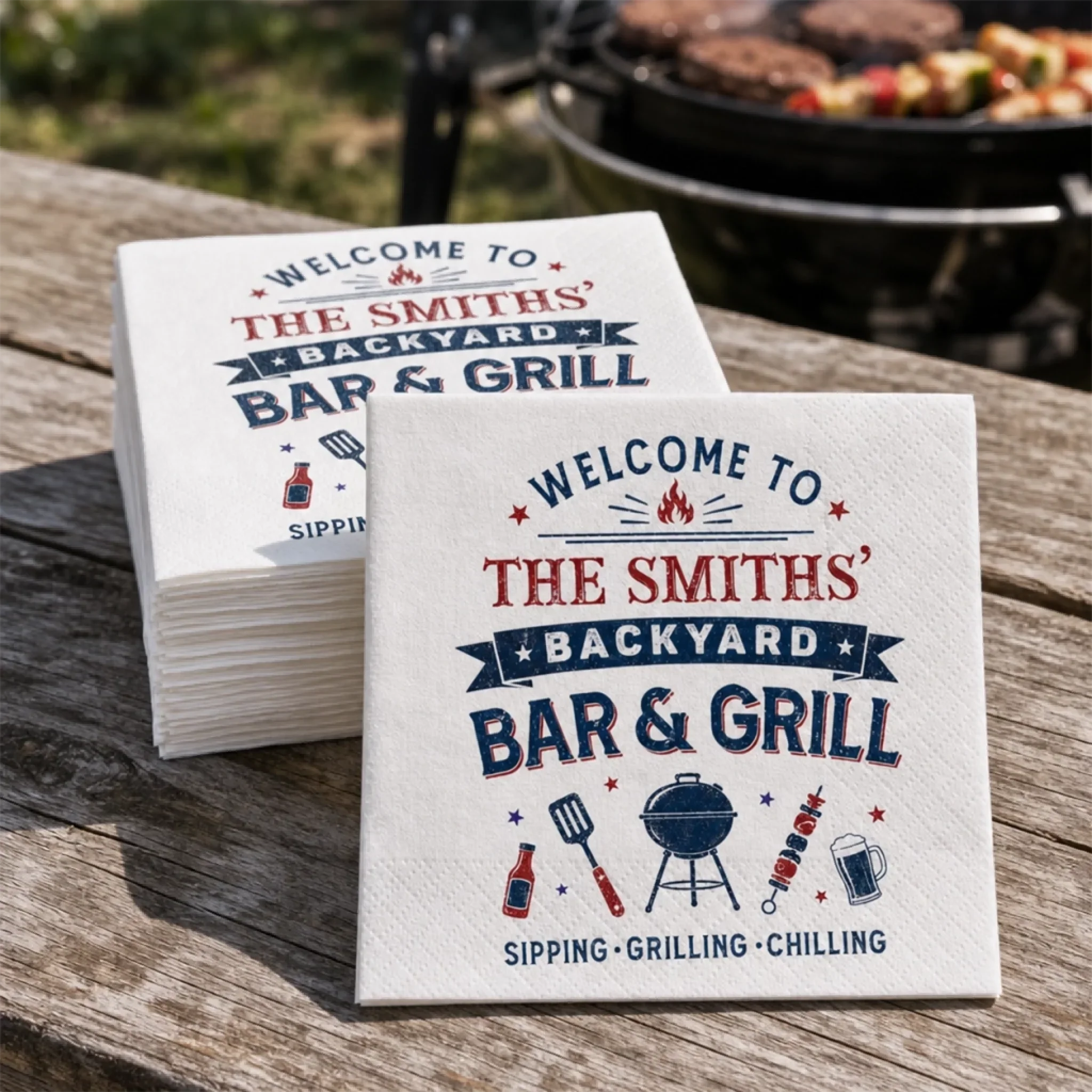 Custom Cocktail Napkins - Personalized Party Favor Gifts For Guests, Adults - Fired Up For Family