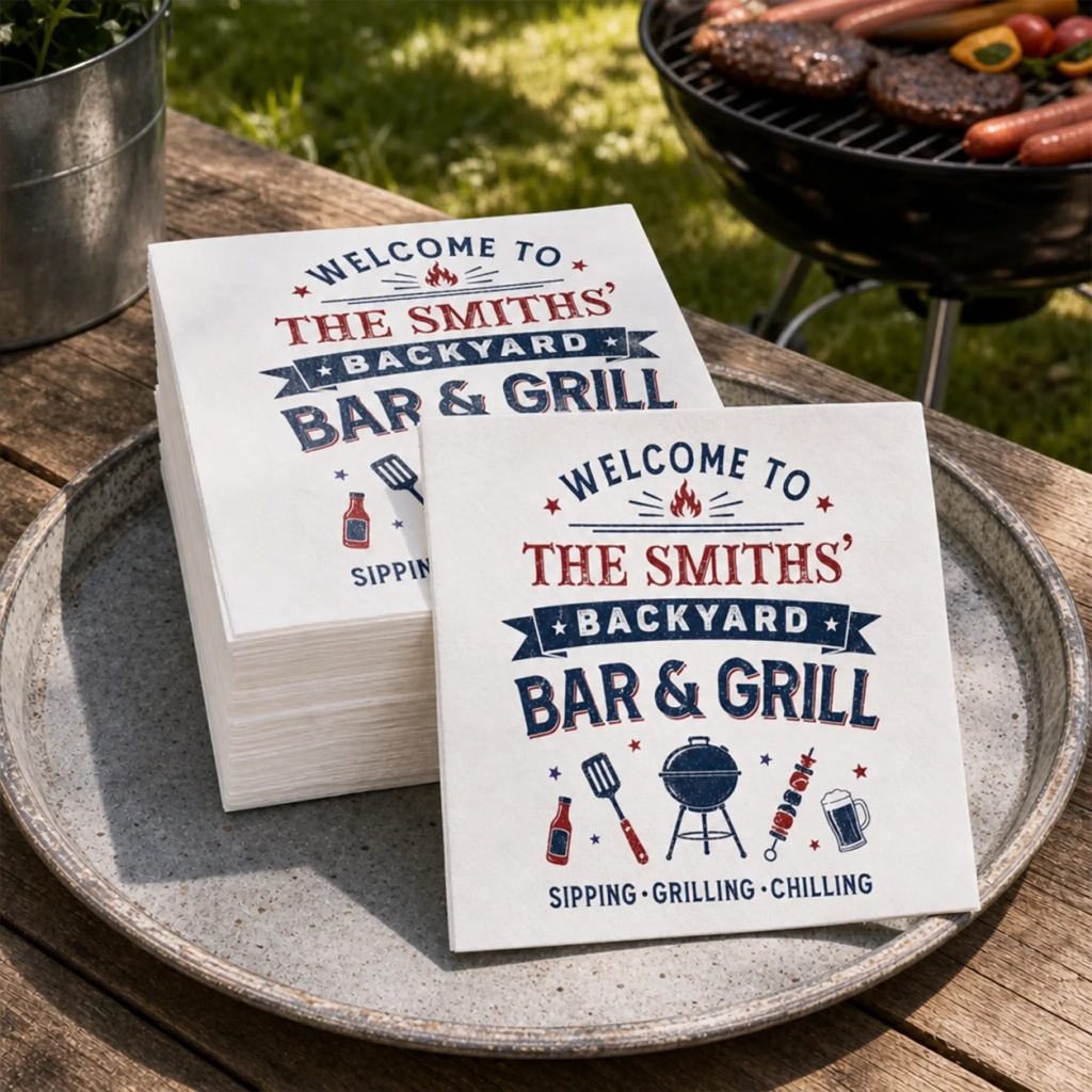 Custom Cocktail Napkins - Personalized Party Favor Gifts For Guests, Adults - Fired Up For Family