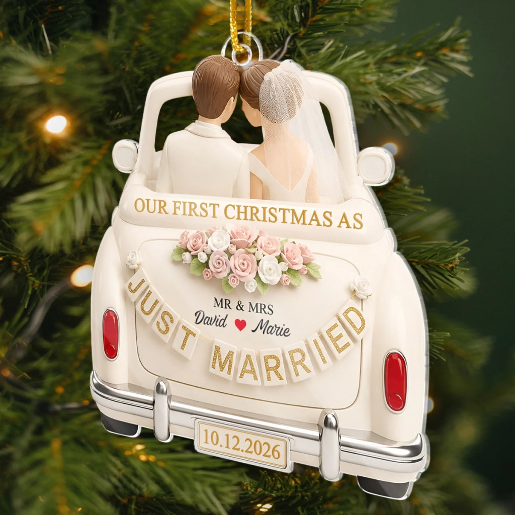Custom First Christmas Acrylic Ornament - Personalized Anniversary Christmas Wedding Gifts For Husband And Wife, Him And Her - Our First Christmas As Newlyweds