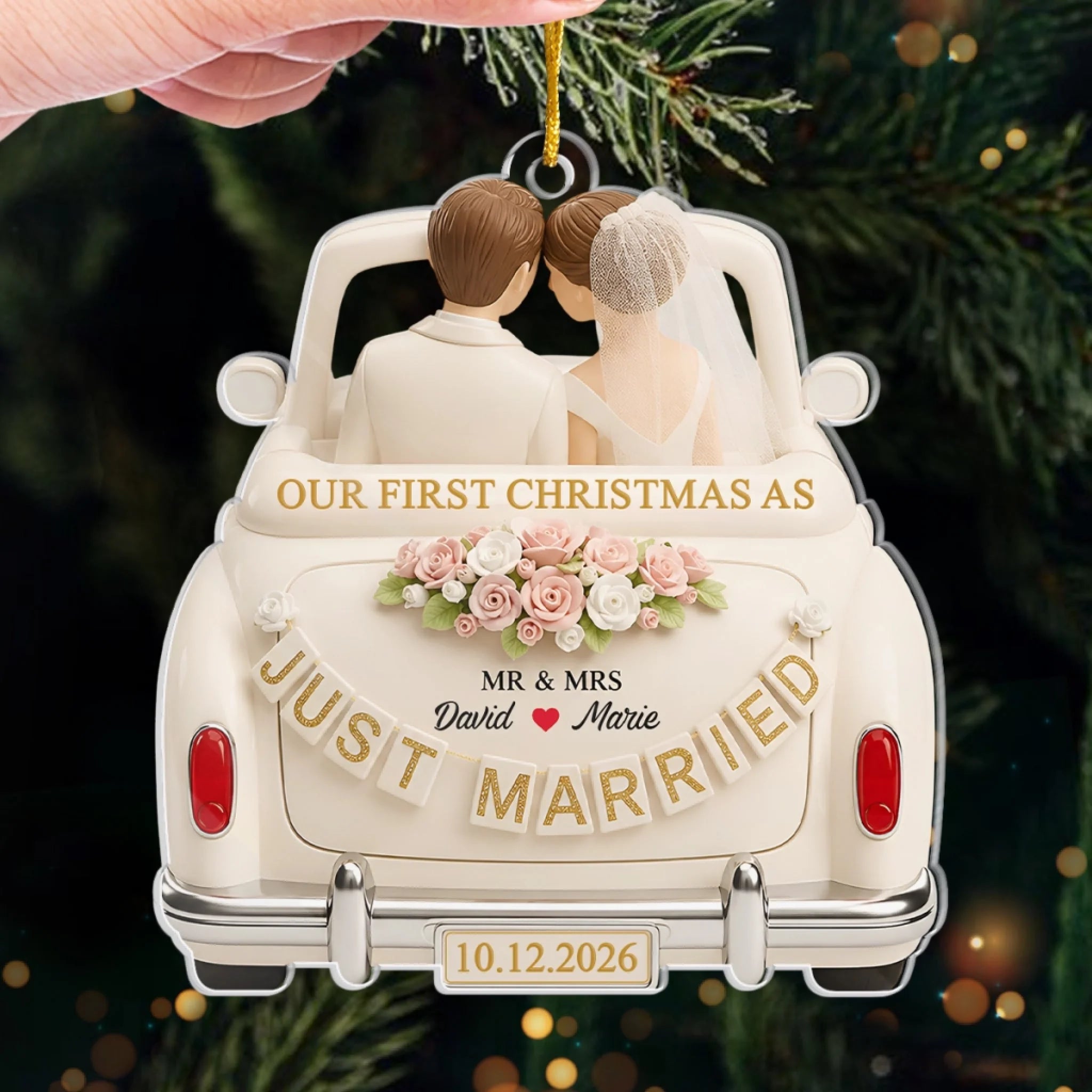 Custom First Christmas Acrylic Ornament - Personalized Anniversary Christmas Wedding Gifts For Husband And Wife, Him And Her - Our First Christmas As Newlyweds