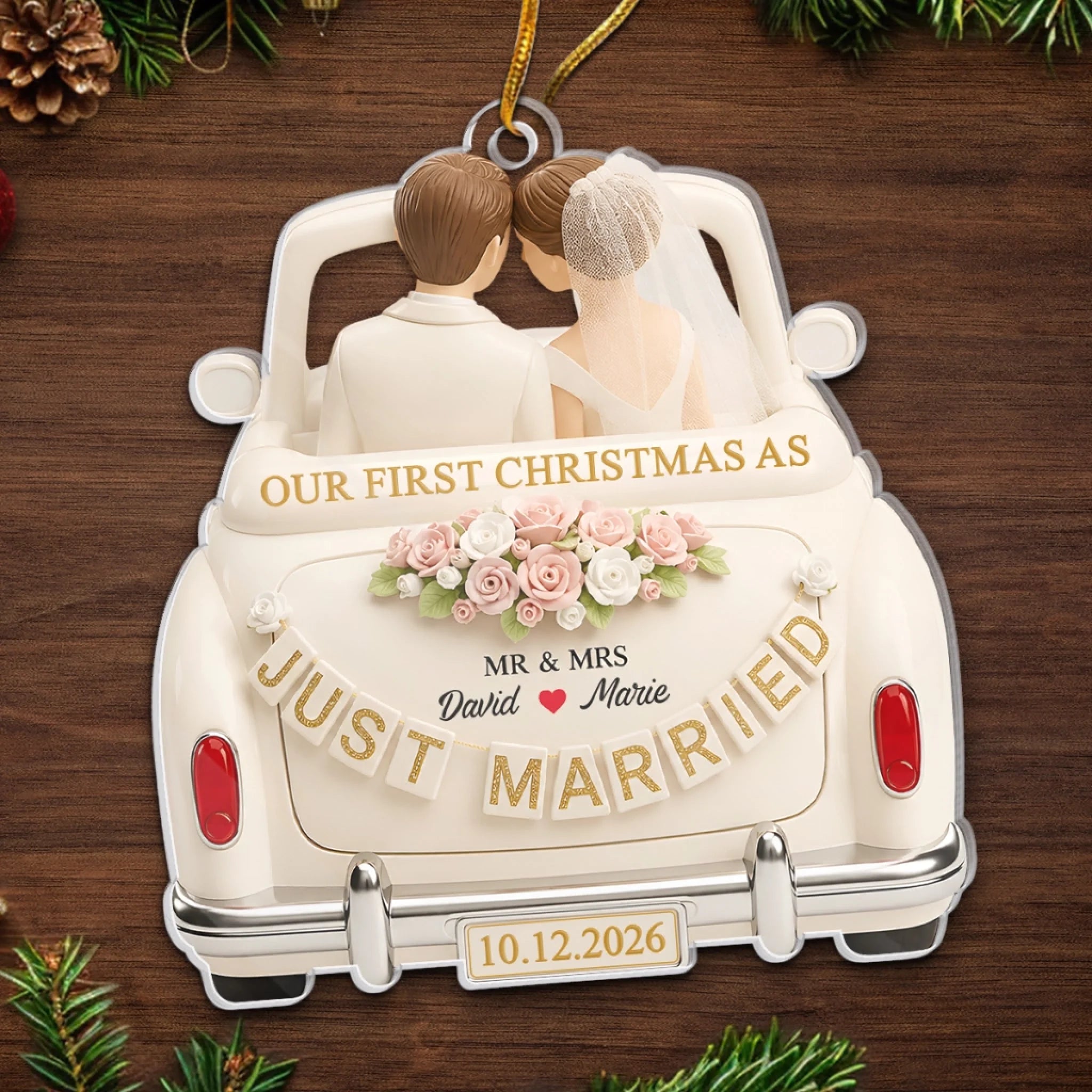 Custom First Christmas Acrylic Ornament - Personalized Anniversary Christmas Wedding Gifts For Husband And Wife, Him And Her - Our First Christmas As Newlyweds