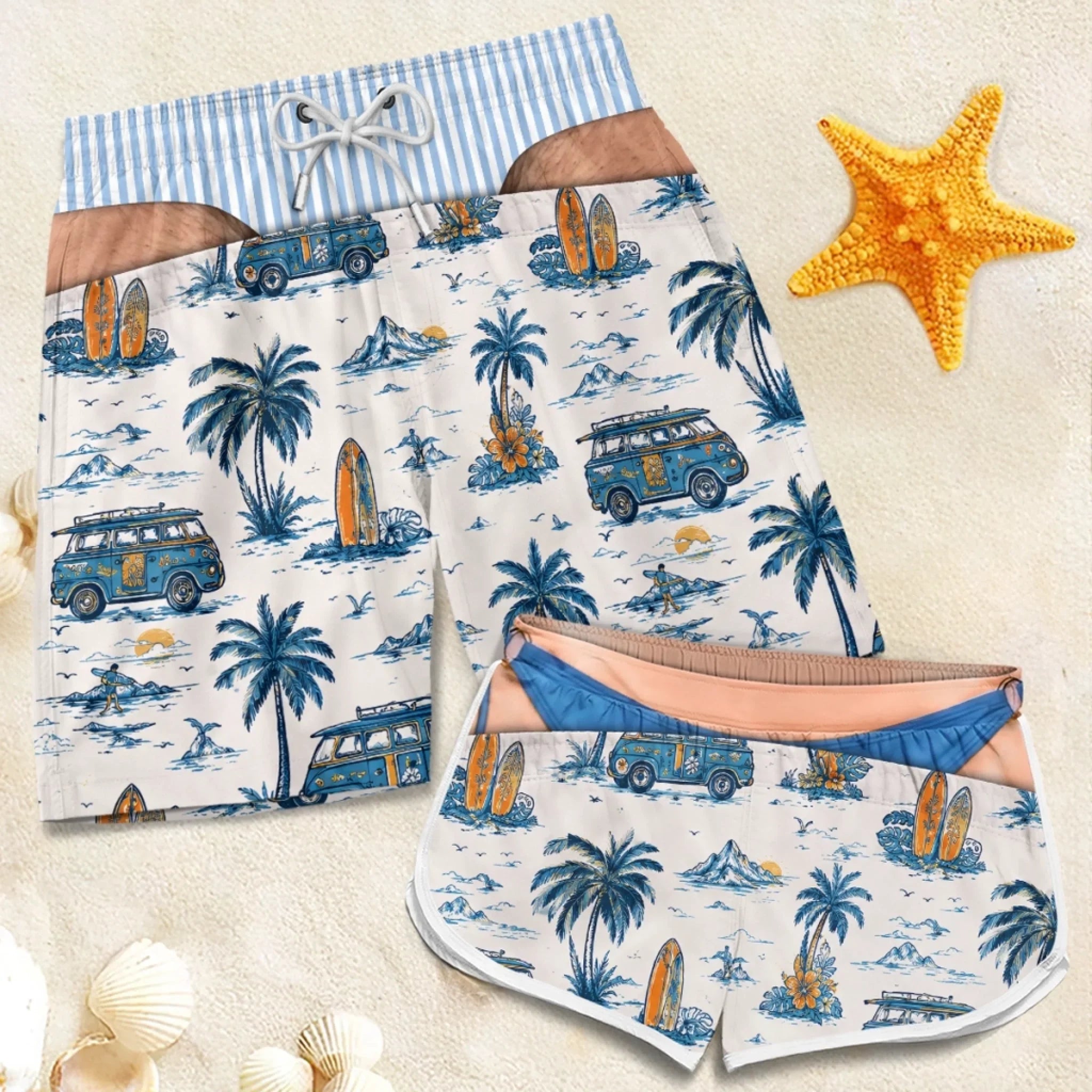 Custom Funny Patriotic Couple Beach Shorts - Personalized Summer Vacation And Travel Gifts For Husband And Wife, Him And Her - Chill Out At Poolside Paradise