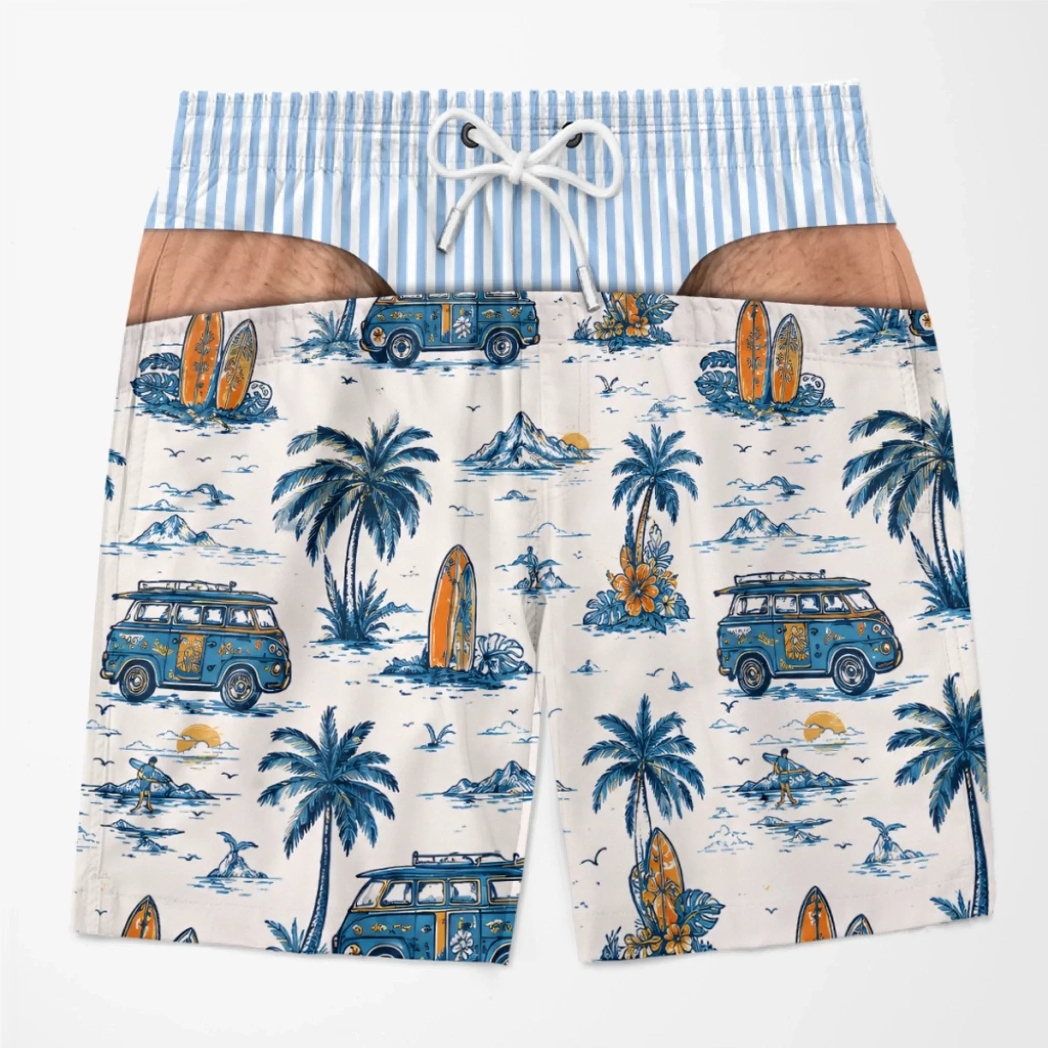 Custom Funny Patriotic Couple Beach Shorts - Personalized Summer Vacation And Travel Gifts For Husband And Wife, Him And Her - Chill Out At Poolside Paradise