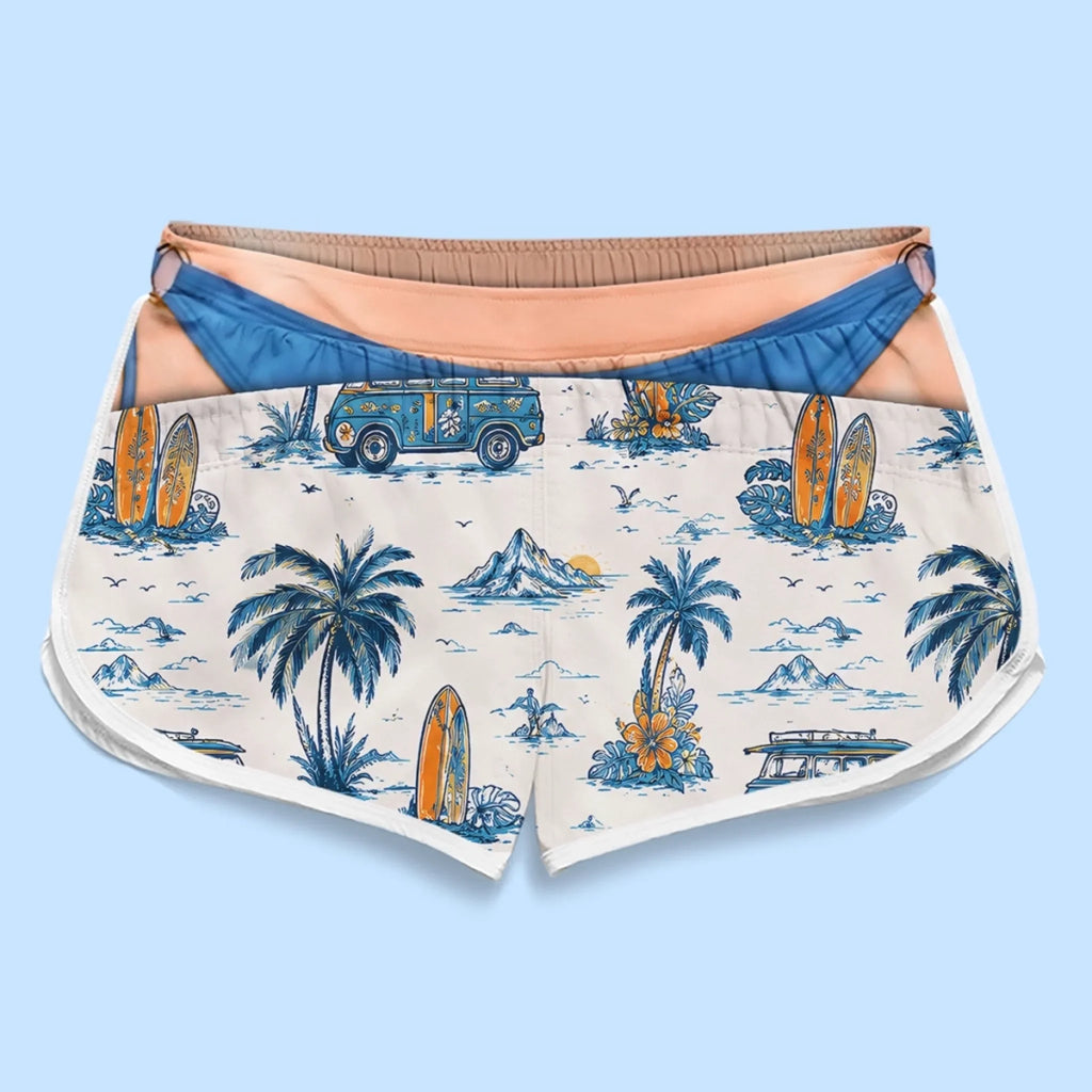 Custom Funny Patriotic Couple Beach Shorts - Personalized Summer Vacation And Travel Gifts For Husband And Wife, Him And Her - Chill Out At Poolside Paradise