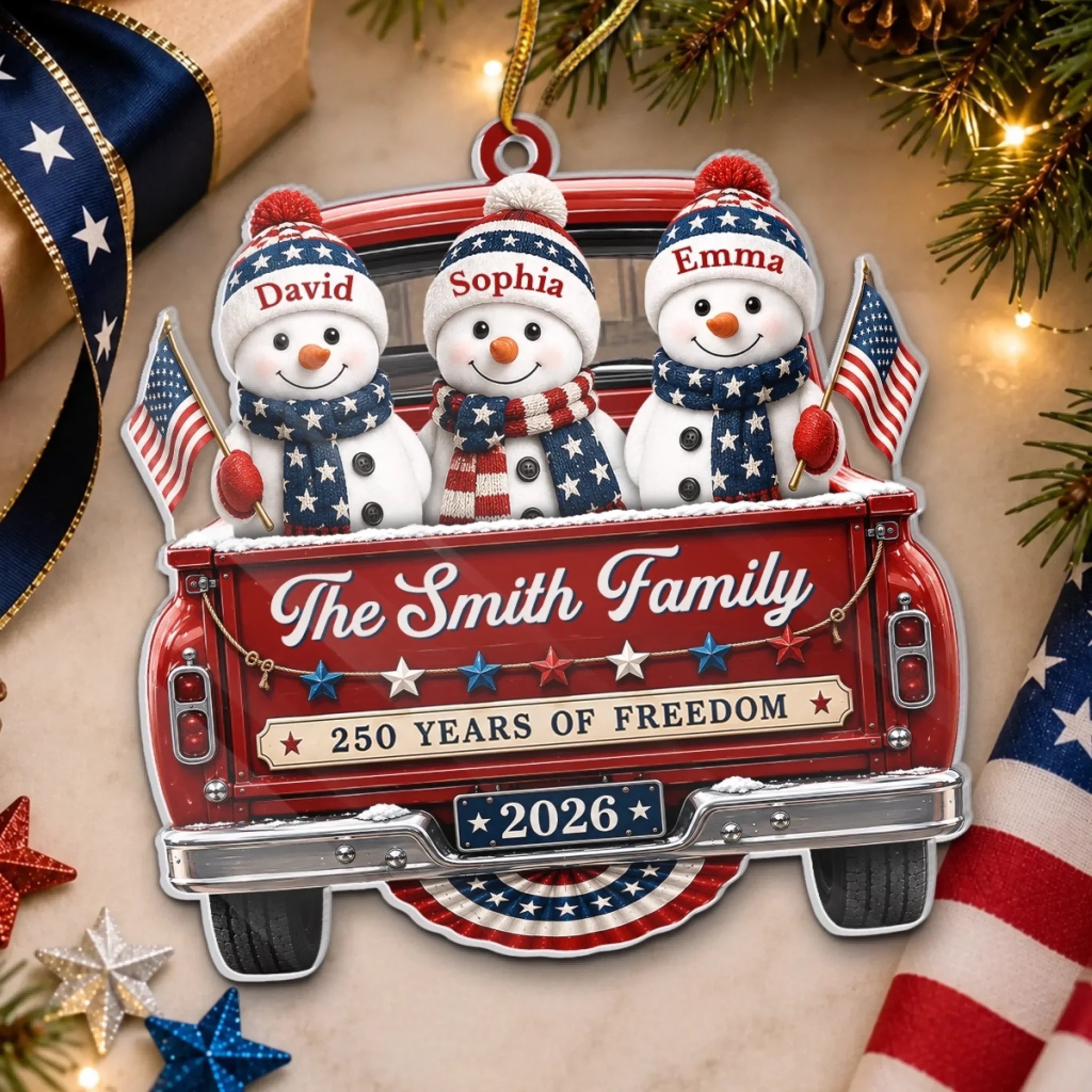 Custom Acrylic Ornament - Personalized America 250th Anniversary Christmas Gifts For Mom, Dad, Brother, Sister - Driven By Love United By Freedom