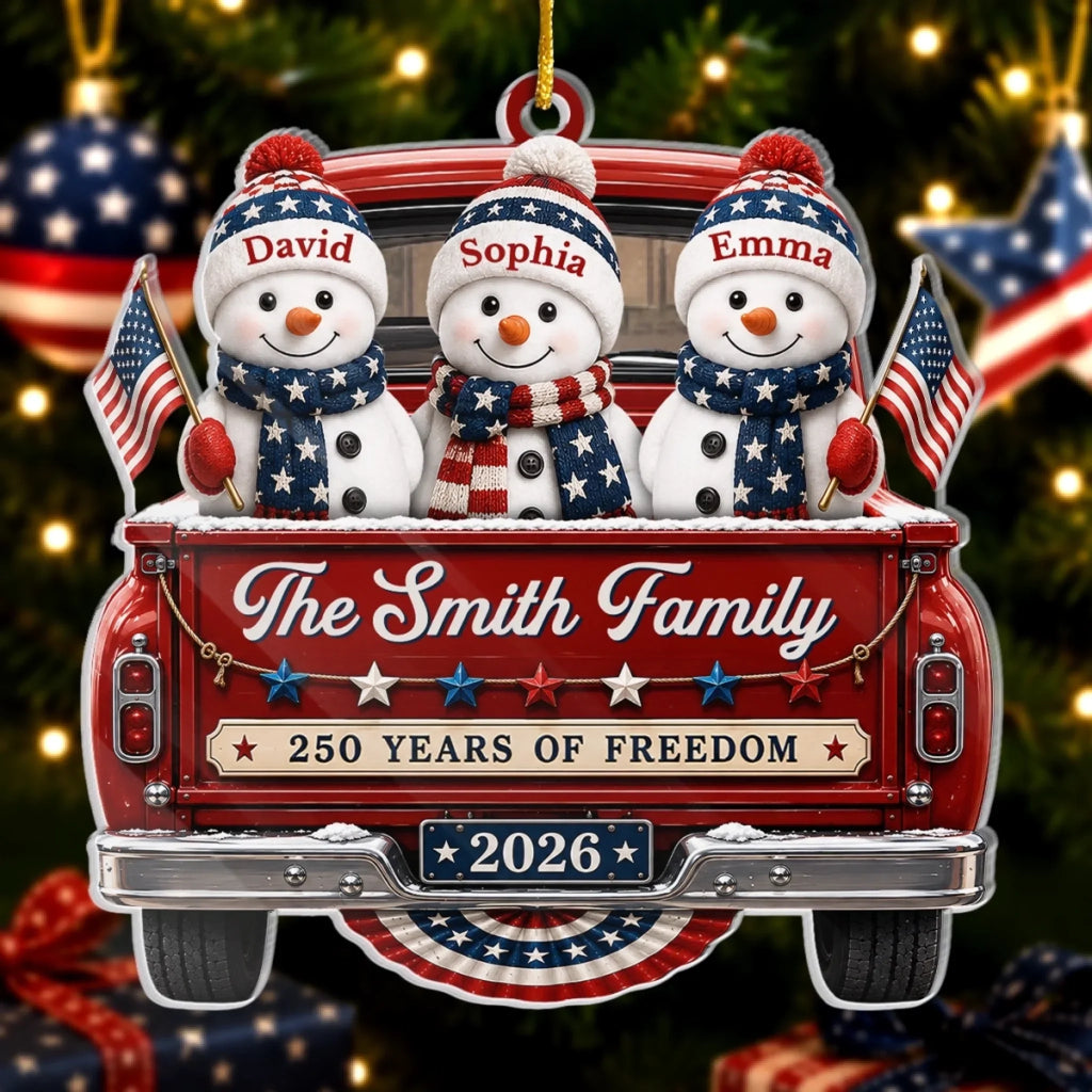 Custom Acrylic Ornament - Personalized America 250th Anniversary Christmas Gifts For Mom, Dad, Brother, Sister - Driven By Love United By Freedom
