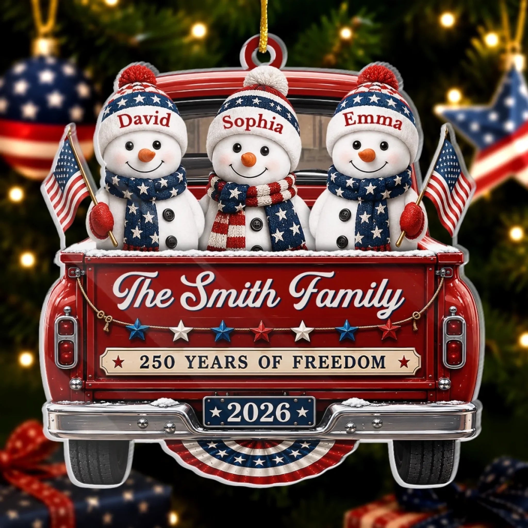 Custom Acrylic Ornament - Personalized America 250th Anniversary Christmas Gifts For Mom, Dad, Brother, Sister - Driven By Love United By Freedom