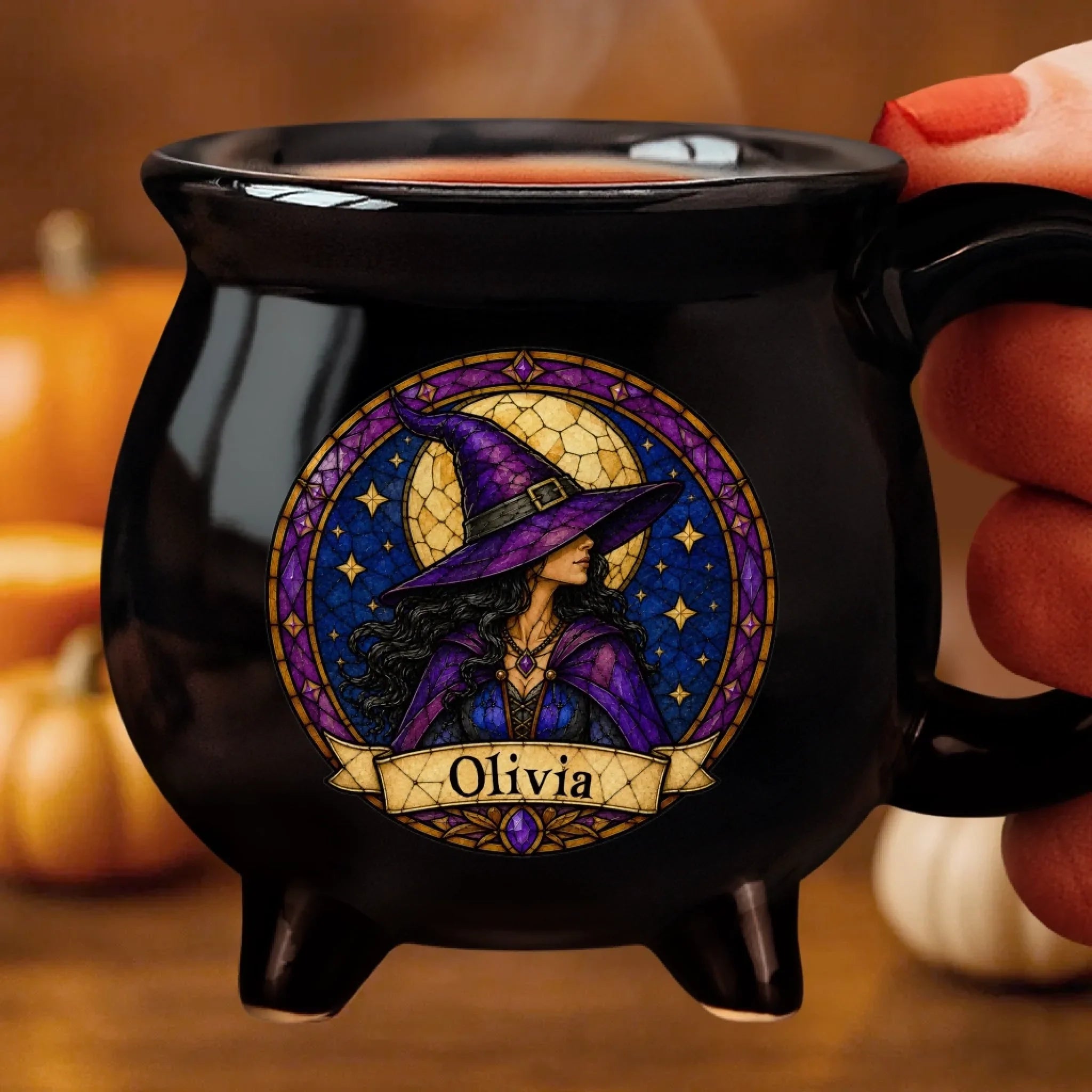 Custom Witchy 12oz Ceramic Cauldron Coffee Mug - Personalized Halloween Gifts For Witch, Wife, Daughter, Besties, Sisters, Granddaughter, Grandma, Mom, Yourself - Spooky Witchy Vibes