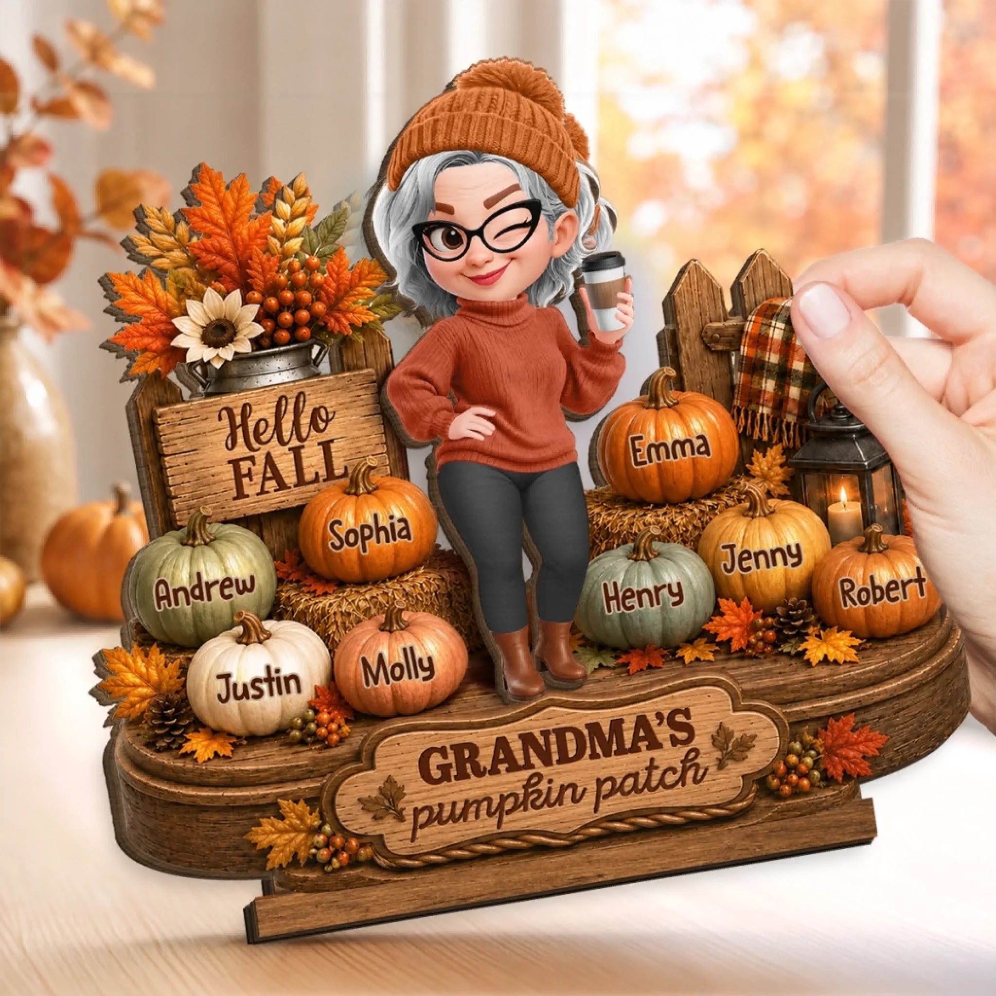 Custom 2-Layered Wooden Plaque - Personalized Mother's Day Gifts For Mom, Grandma - Pumkin Patch