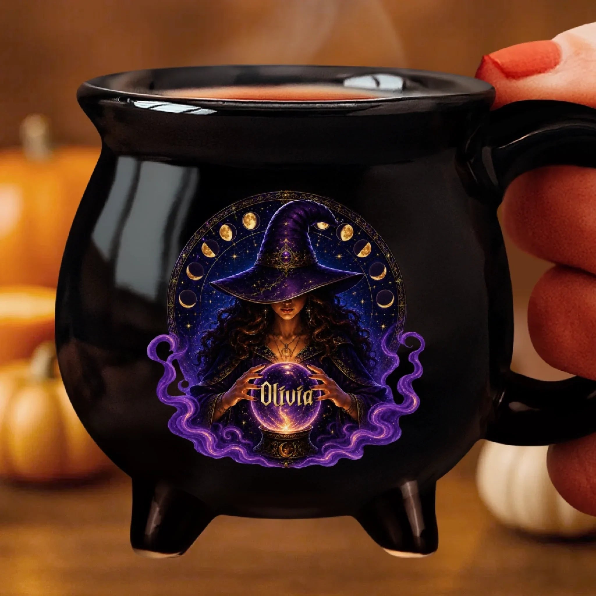 Custom Witchy 12oz Ceramic Cauldron Coffee Mug - Personalized Halloween Gifts For Witch, Wife, Daughter, Besties, Sisters, Granddaughter, Grandma, Mom, Yourself - Witch’s Favorite Brew
