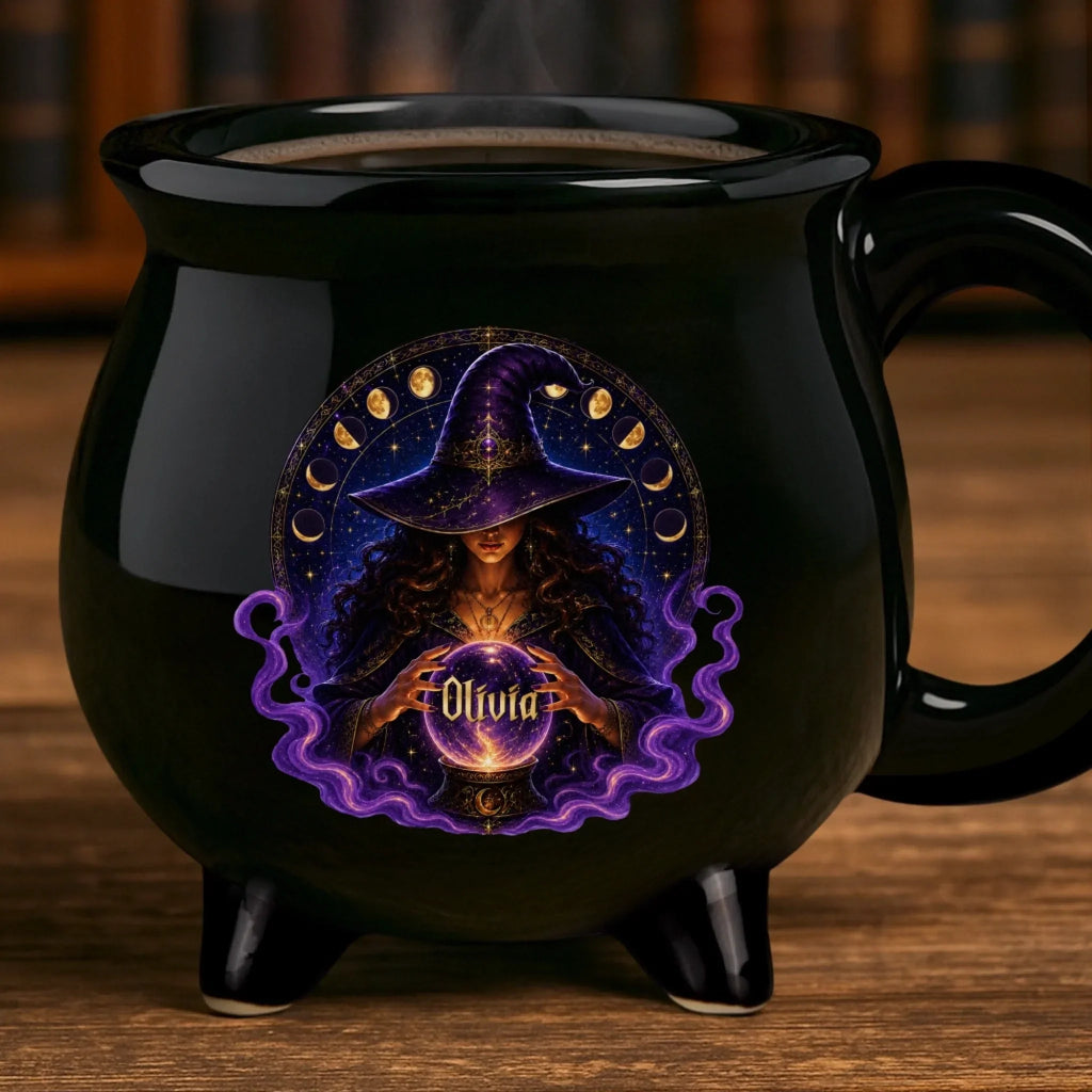Custom Witchy 12oz Ceramic Cauldron Coffee Mug - Personalized Halloween Gifts For Witch, Wife, Daughter, Besties, Sisters, Granddaughter, Grandma, Mom, Yourself - Witch’s Favorite Brew