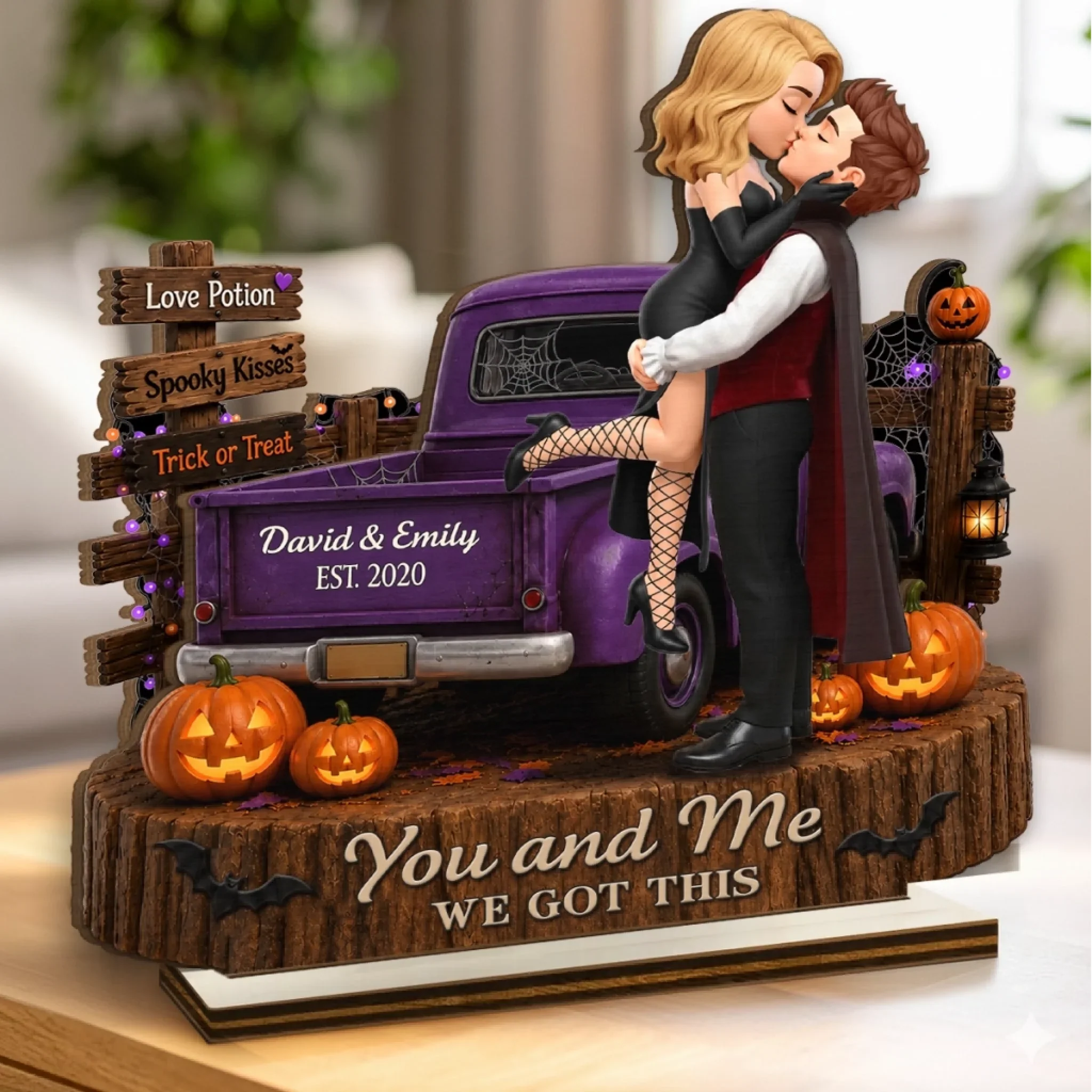 Custom 2-Layered Wooden Plaque - Personalized Halloween Decor, Anniversary Wedding Gifts For Husband And Wife, Him And Her - Trick Or Treat, Darling