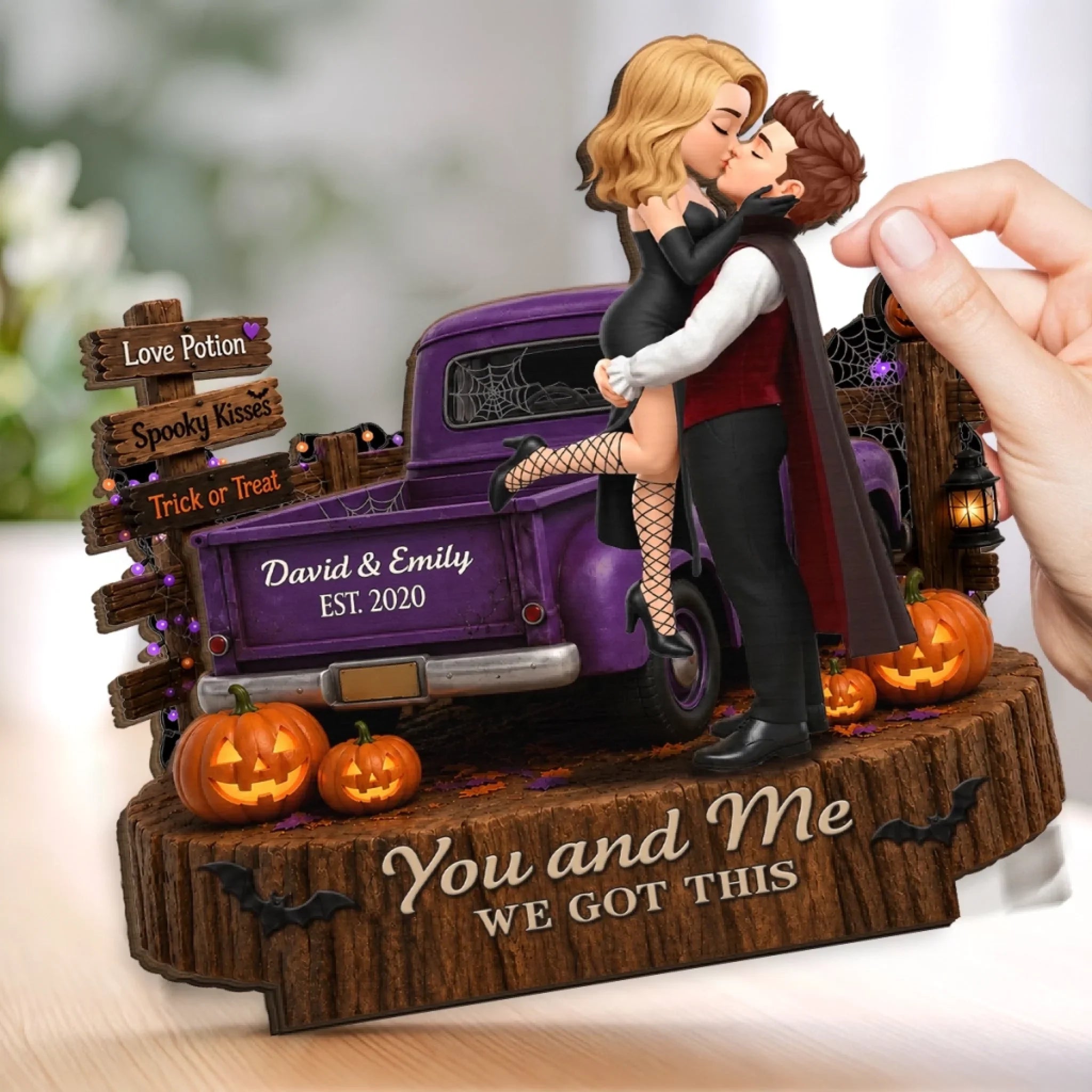 Custom 2-Layered Wooden Plaque - Personalized Halloween Decor, Anniversary Wedding Gifts For Husband And Wife, Him And Her - Trick Or Treat, Darling