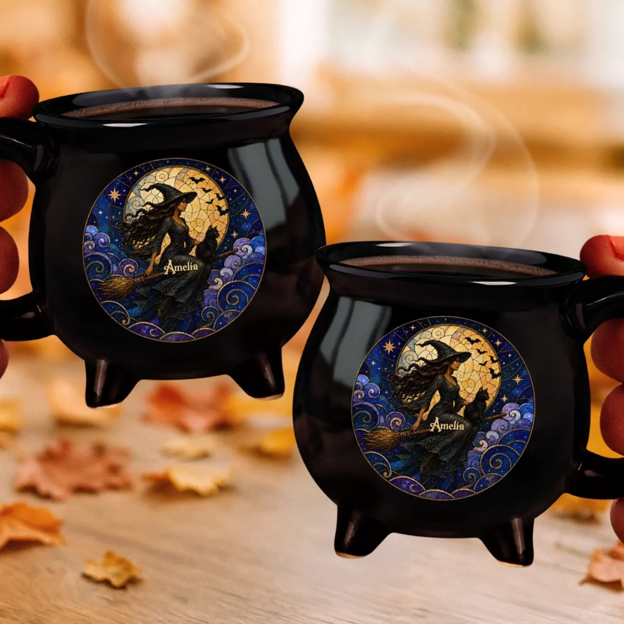 Custom 12oz Ceramic Cauldron Coffee Mug - Personalized Halloween Witchy Gifts For Wife, Daughter, Besties, Sisters, Granddaughter, Grandma, Mom, Yourself - Flying High In The Midnight Sky