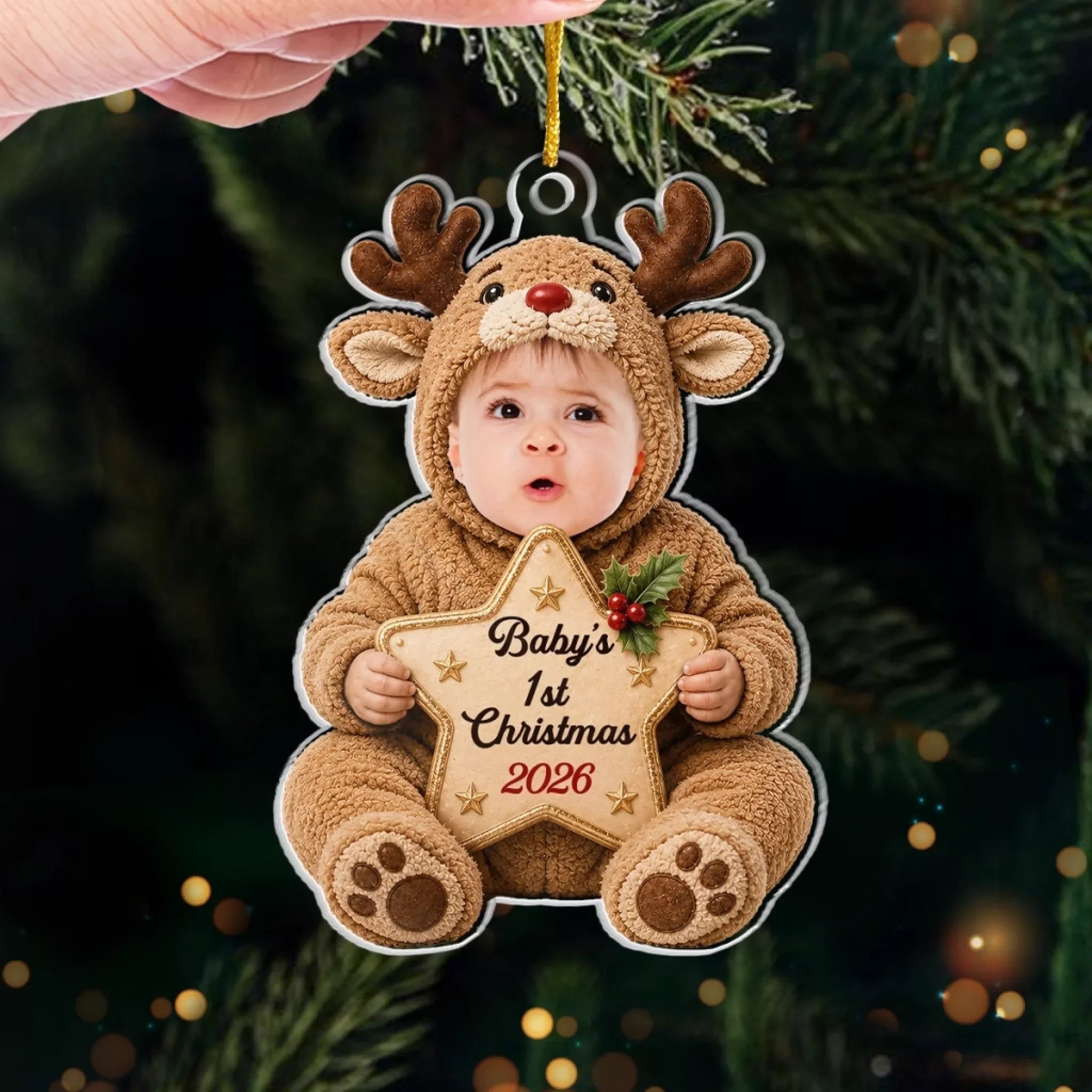 Custom Photo First Christmas Acrylic Ornament - Personalized Christmas Baby Shower, Gender Reveal Gifts For New Moms, New Dads, New Parents - Wrapped In Love On Your First Christmas
