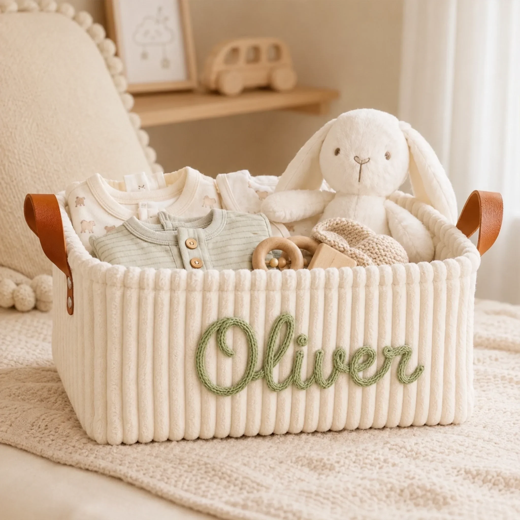 Custom Embroidery Storage Basket - Personalized Baby Shower, Gender Reveal Gifts For New Moms, New Dads, New Parents - Sweetest New Beginning
