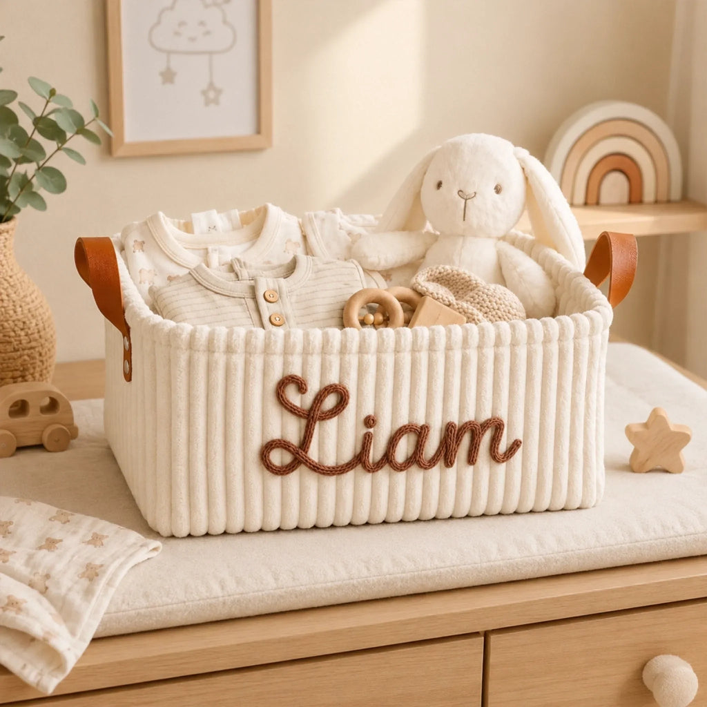 Custom Embroidery Storage Basket - Personalized Baby Shower, Gender Reveal Gifts For New Moms, New Dads, New Parents - Sweetest New Beginning