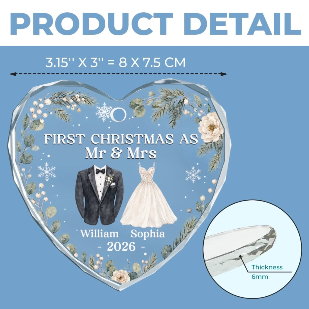 Custom First Christmas Heart Glass Ornament - Personalized Anniversary Christmas Wedding Gifts For Husband And Wife, Him And Her - Cherished Christmas Moments